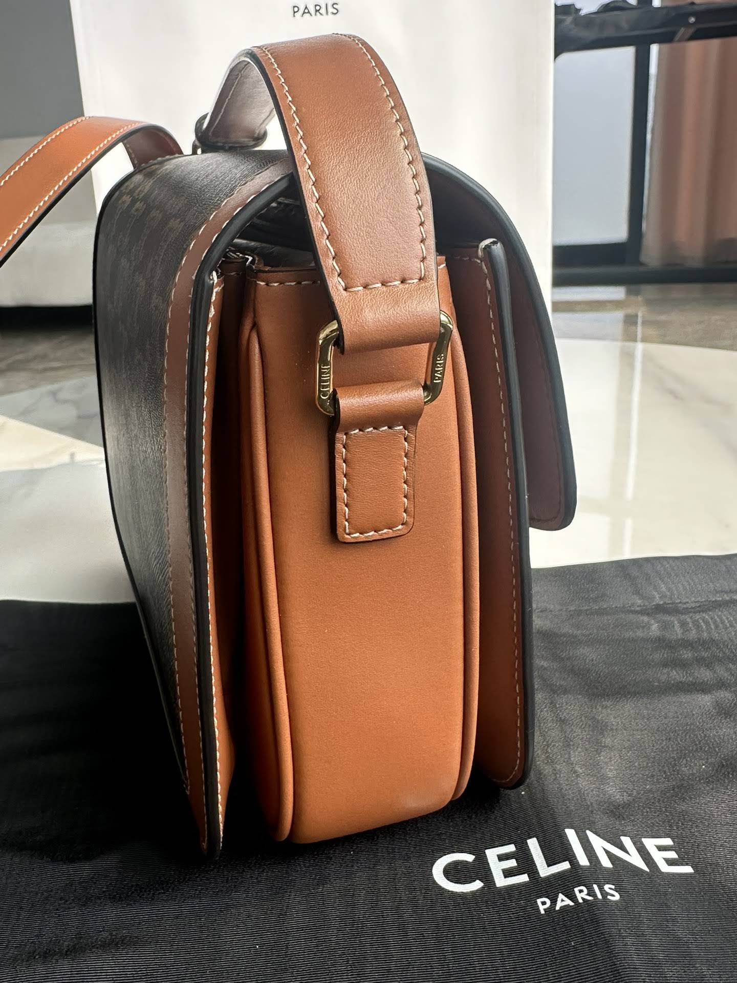 CELINE CLASSIQUE TRIOMPHE BAG IN TRIOMPHE CANVAS AND CALFSKIN