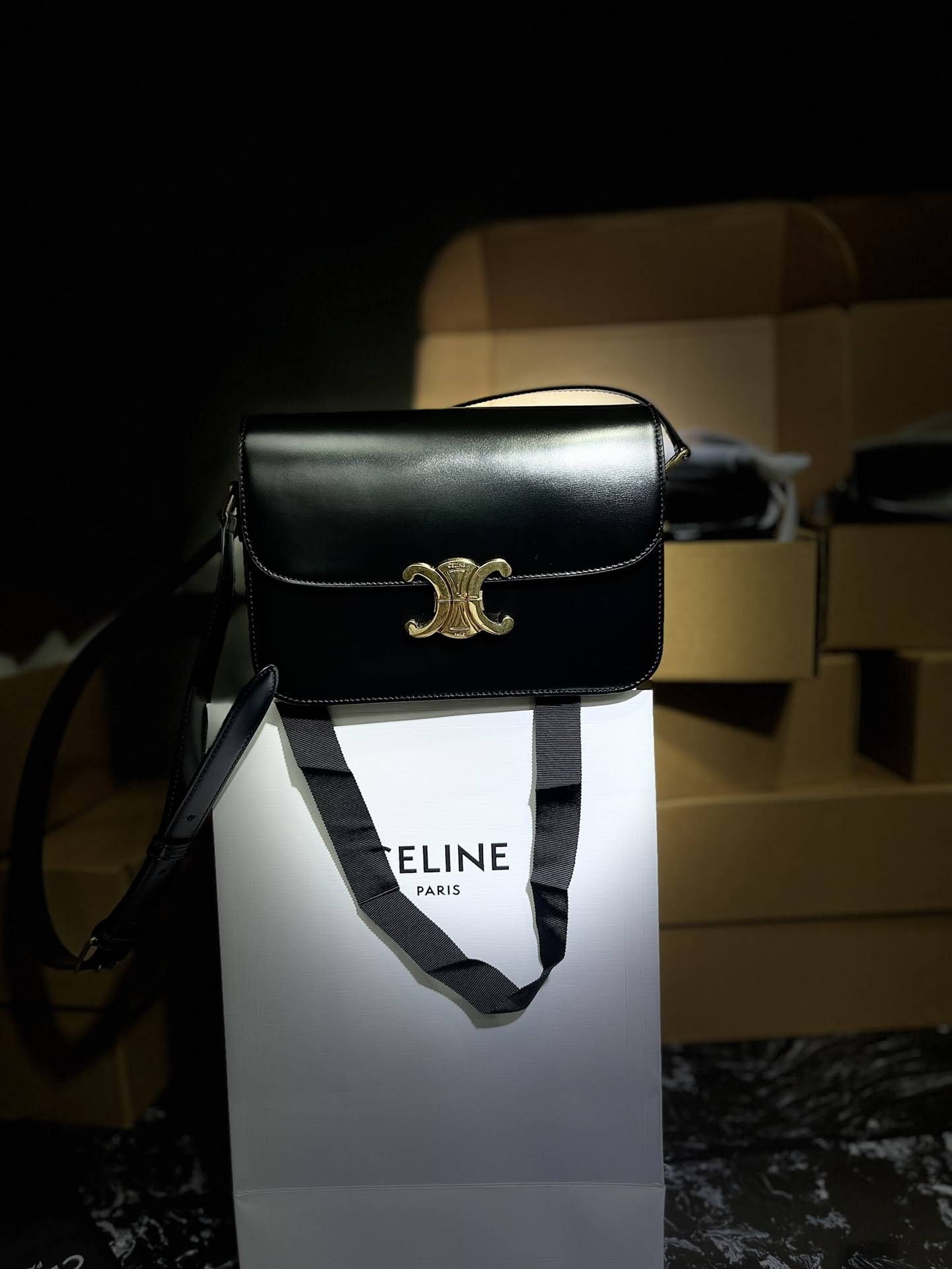 CELINE CLASSIQUE TRIOMPHE BAG IN SHINY CALFSKIN