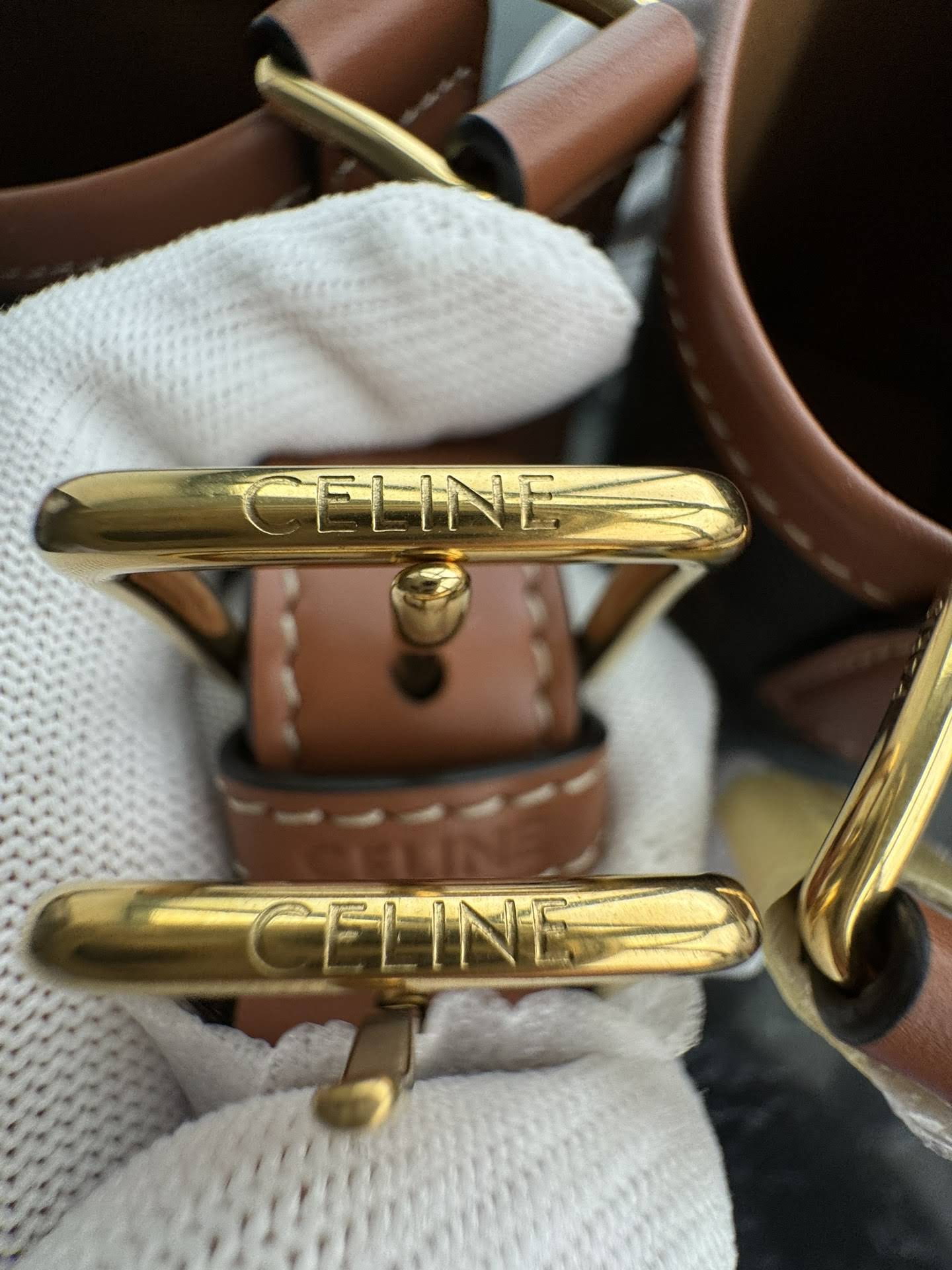 CELINE SMALL BUCKET IN TRIOMPHE CANVAS AND CALFSKIN