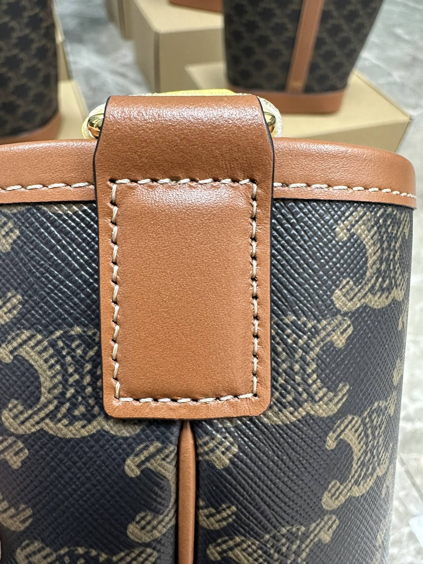 CELINE SMALL BUCKET IN TRIOMPHE CANVAS AND CALFSKIN