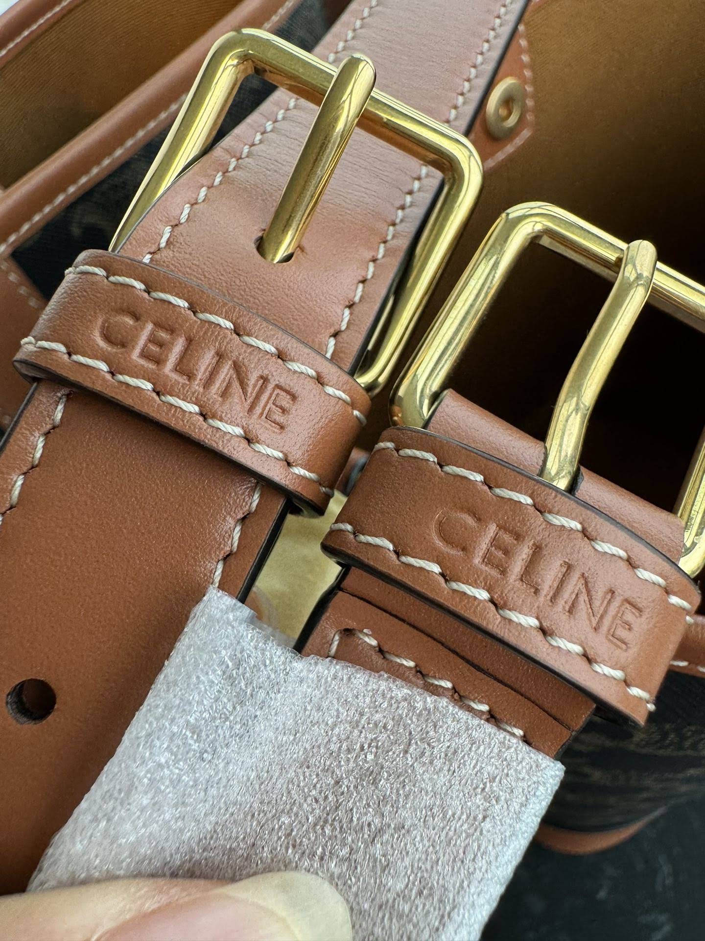 CELINE SMALL BUCKET IN TRIOMPHE CANVAS AND CALFSKIN