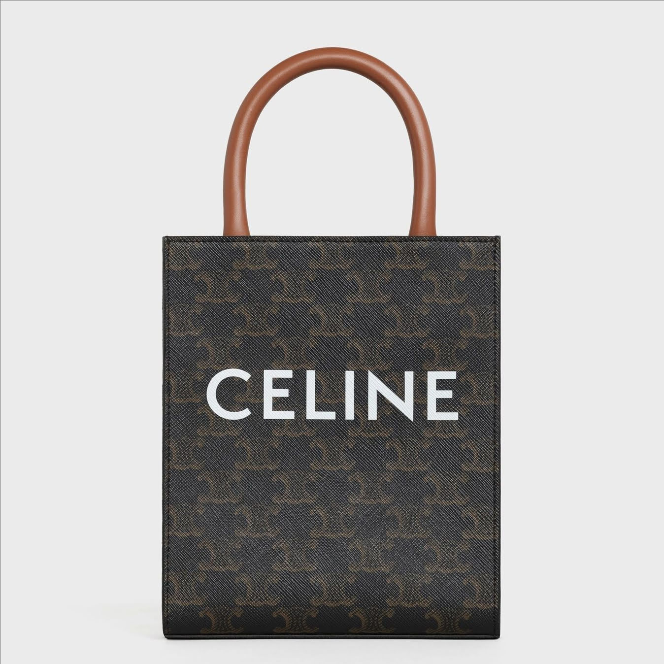 CELINE MINI VERTICAL CABAS IN TRIOMPHE CANVAS AND CALFSKIN WITH CELINE PRINT