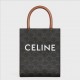 CELINE MINI VERTICAL CABAS IN TRIOMPHE CANVAS AND CALFSKIN WITH CELINE PRINT