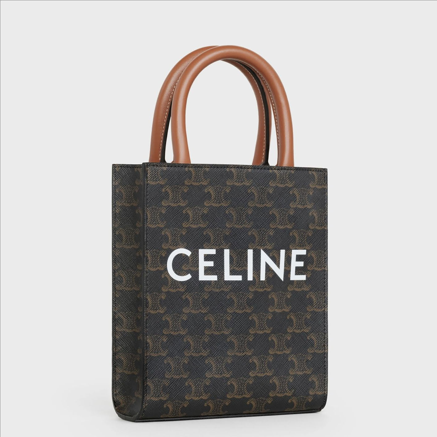 CELINE MINI VERTICAL CABAS IN TRIOMPHE CANVAS AND CALFSKIN WITH CELINE PRINT