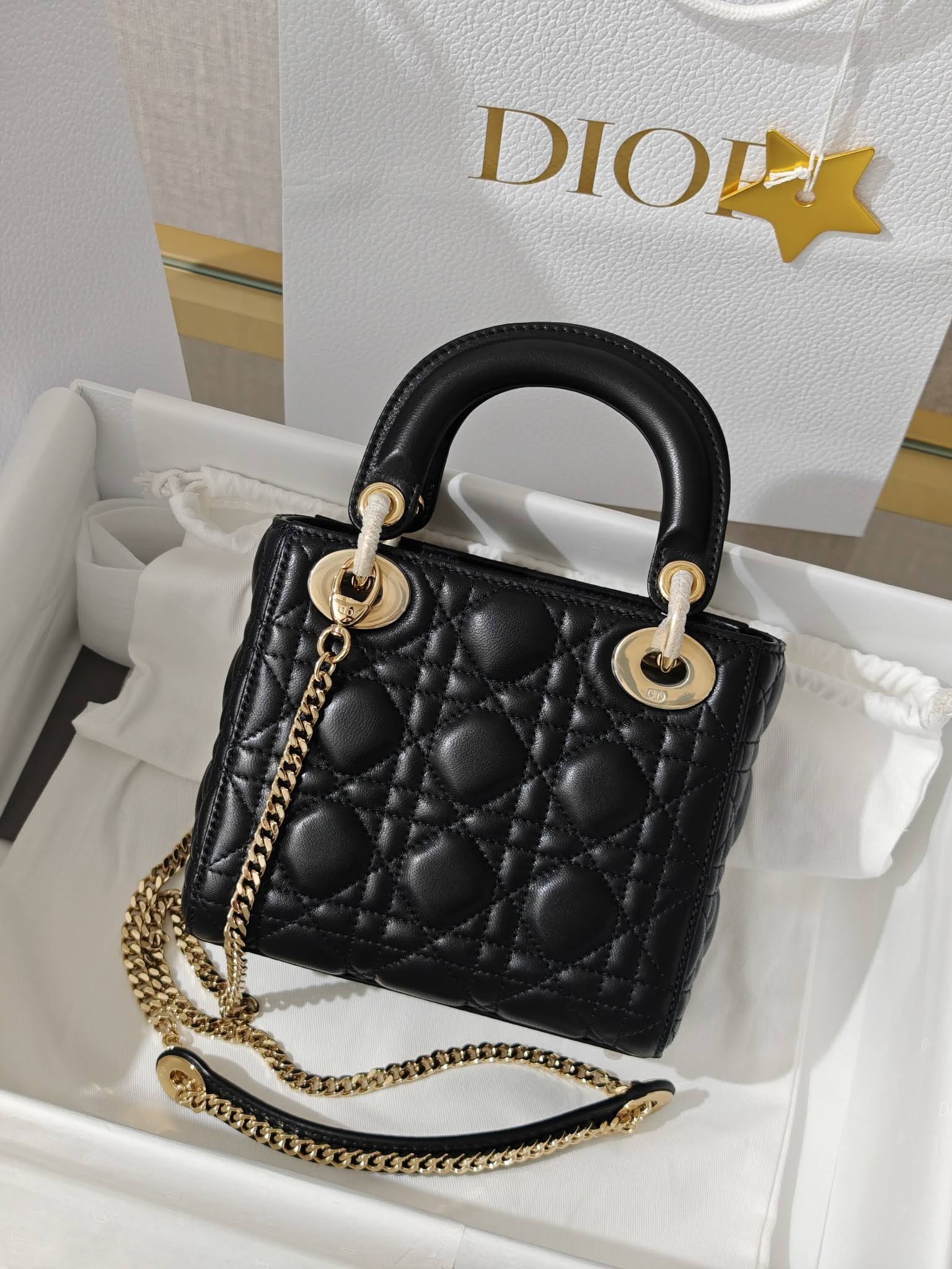 CHRISTIAN DIOR Mini Lady Dior Bag /Black Cannage Lambskin