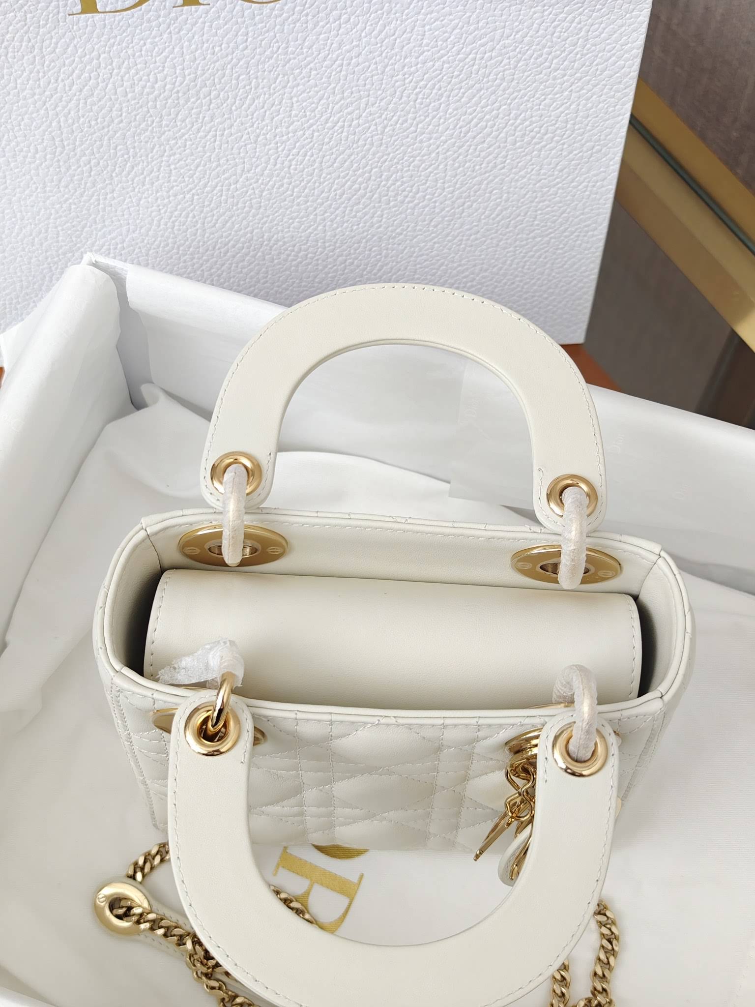 CHRISTIAN DIOR Mini Lady Dior Bag /Latte Cannage Lambskin