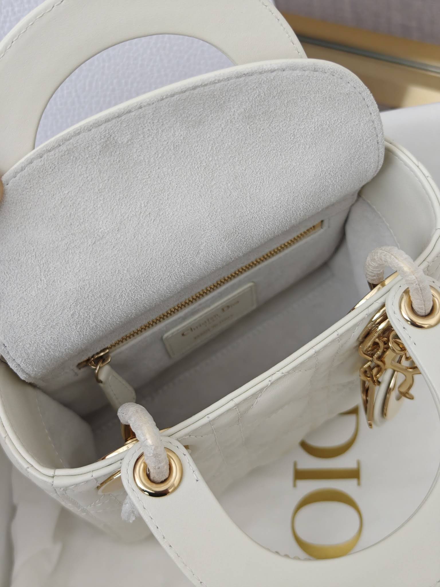 CHRISTIAN DIOR Mini Lady Dior Bag /Latte Cannage Lambskin