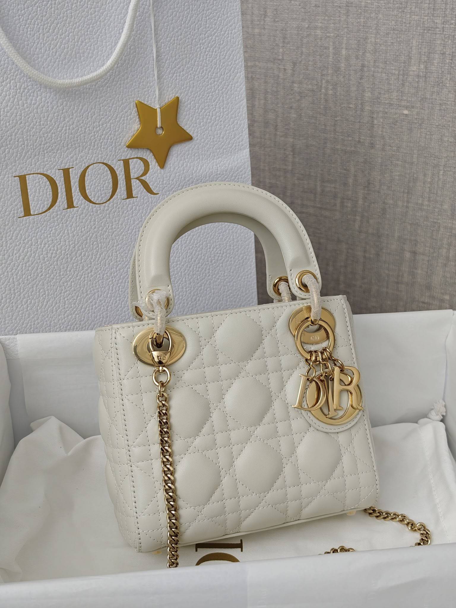 CHRISTIAN DIOR Mini Lady Dior Bag /Latte Cannage Lambskin