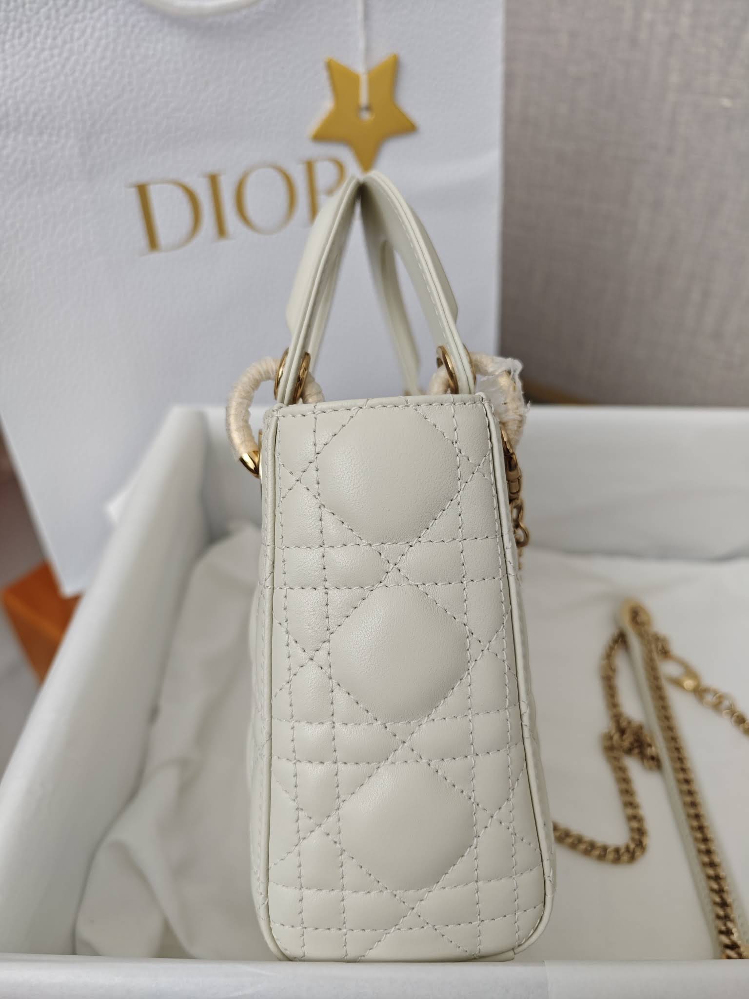 CHRISTIAN DIOR Mini Lady Dior Bag /Latte Cannage Lambskin