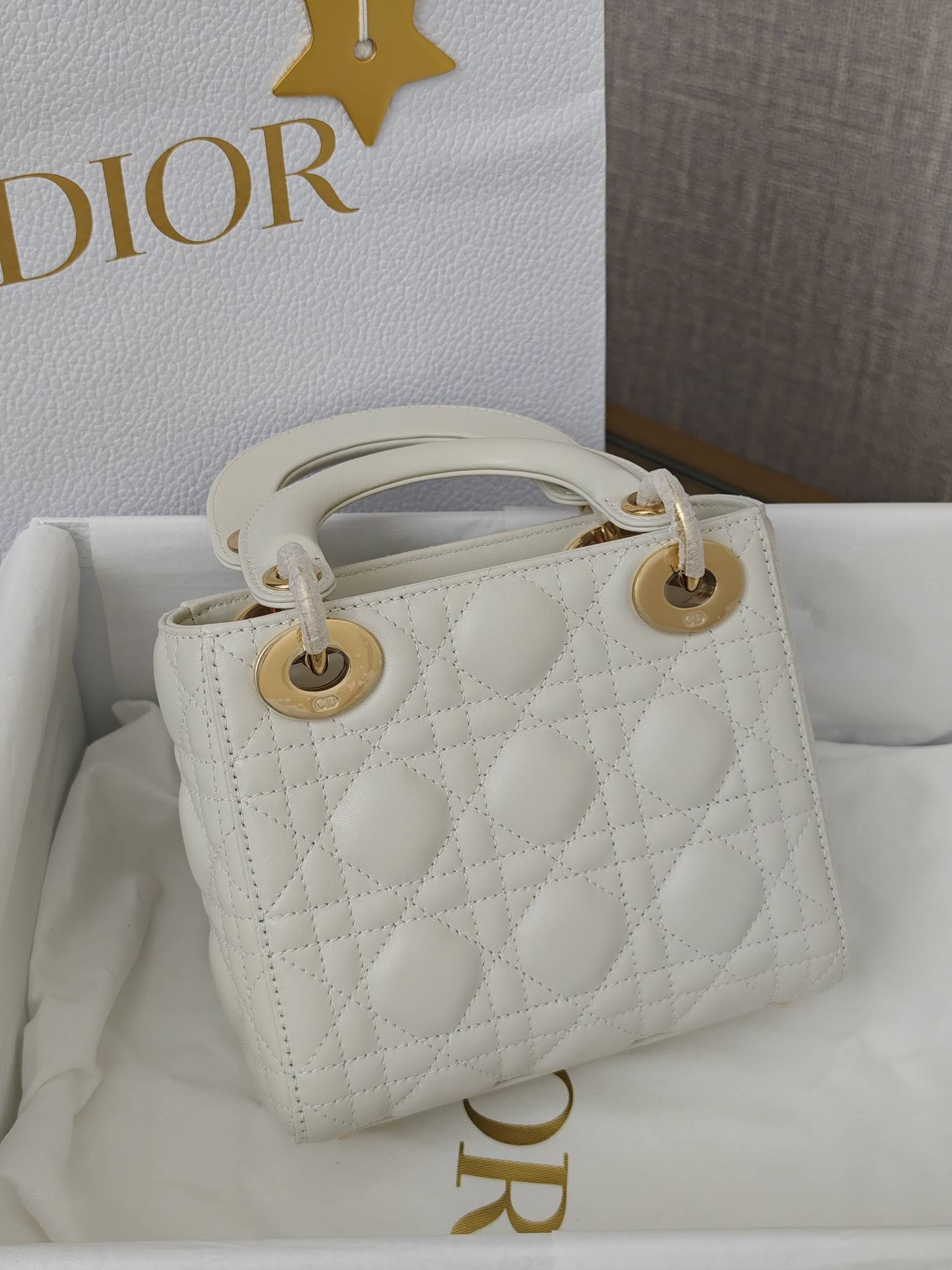 CHRISTIAN DIOR Mini Lady Dior Bag /Latte Cannage Lambskin