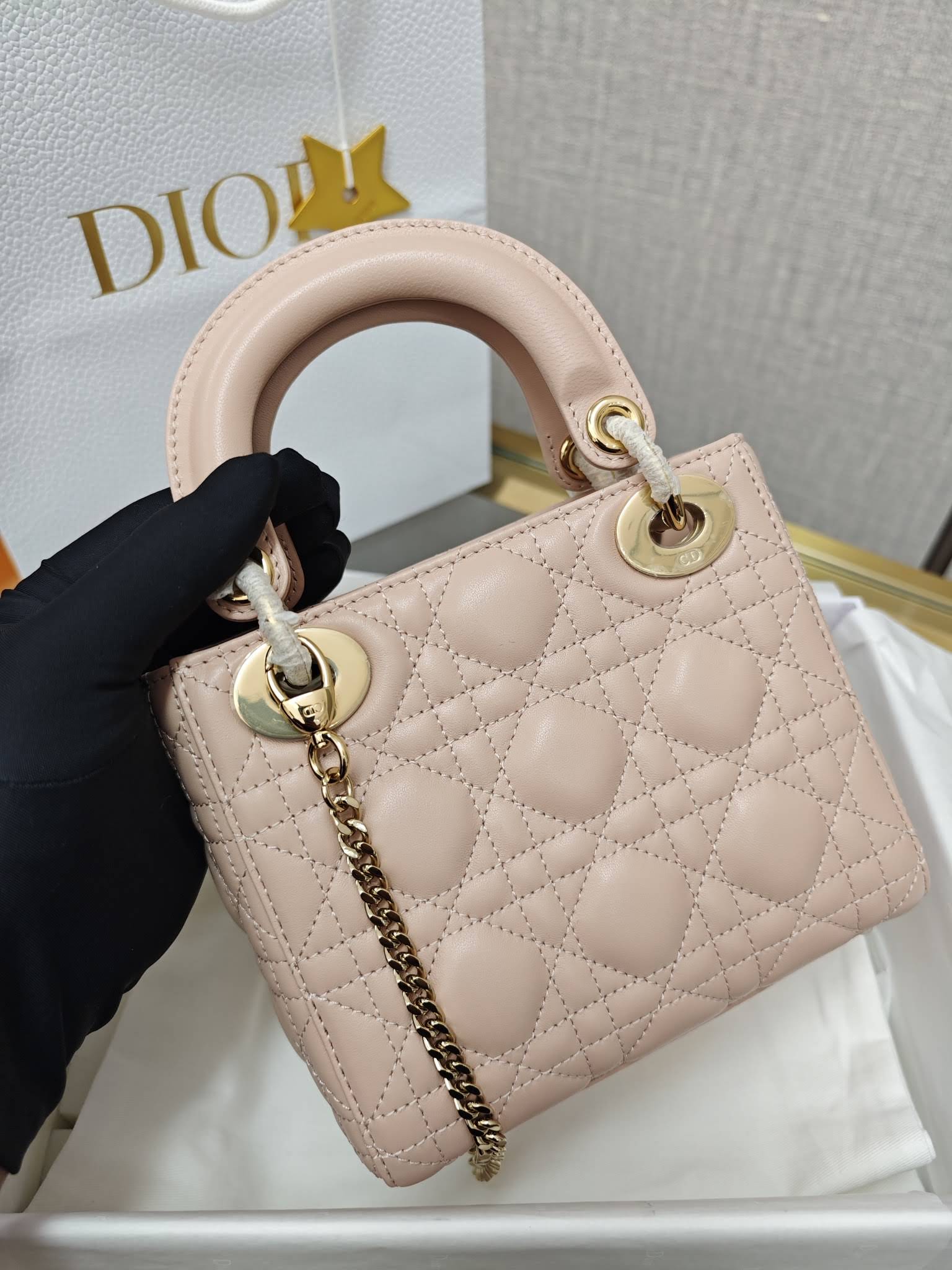 CHRISTIAN DIOR Mini Lady Dior Bag /Pale Pink Cannage Lambskin