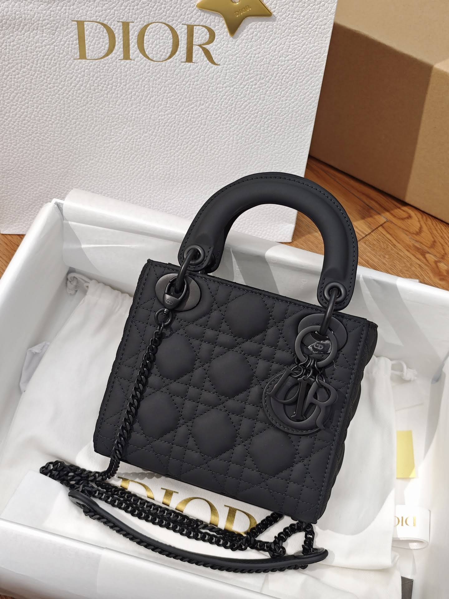 CHRISTIAN DIOR Mini Lady Dior Bag /Black Ultramatte Cannage Calfskin