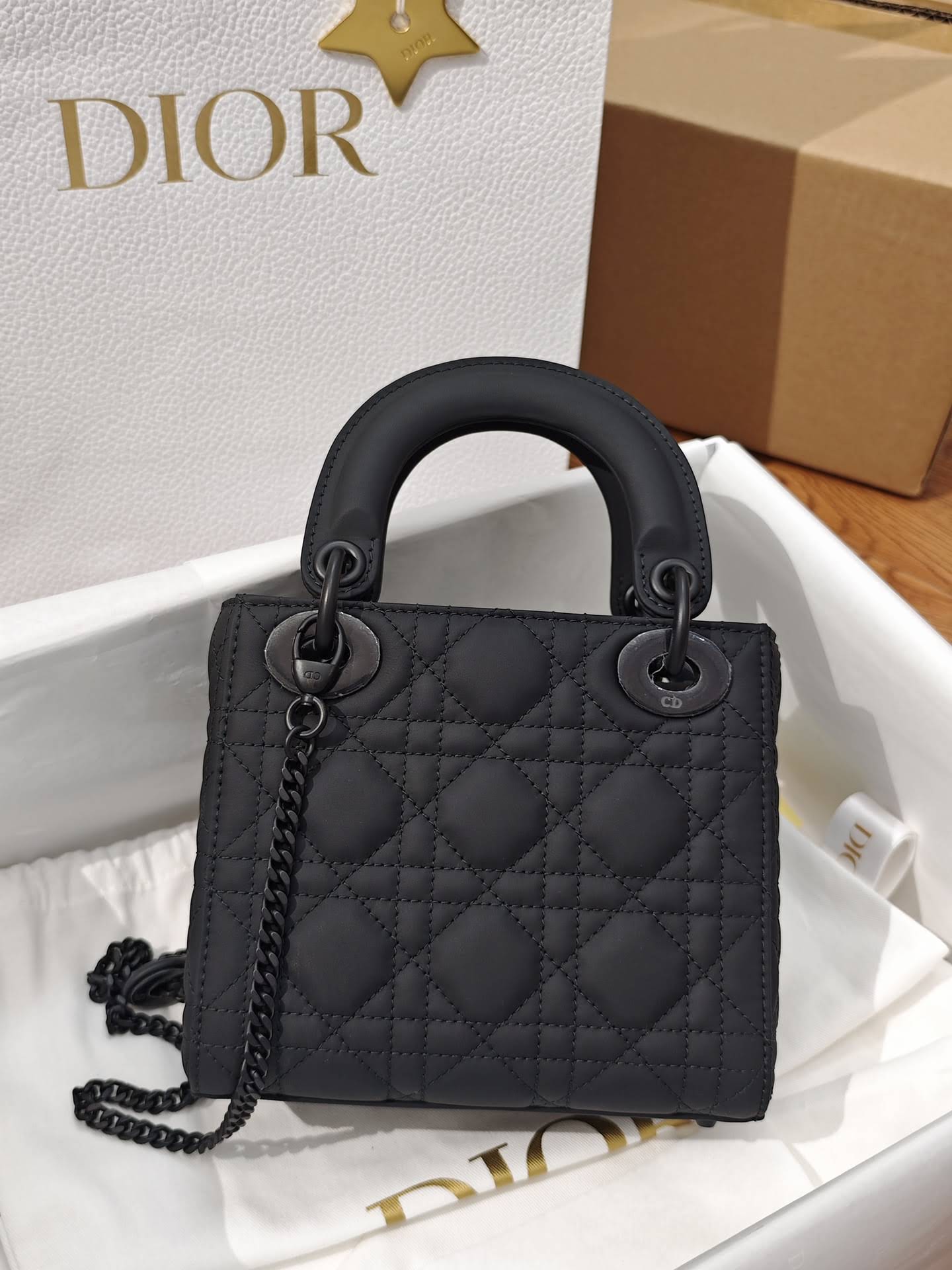 CHRISTIAN DIOR Mini Lady Dior Bag /Black Ultramatte Cannage Calfskin