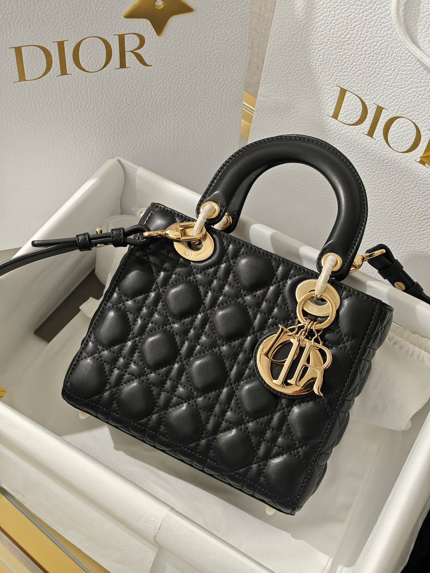 CHRISTIAN DIOR Small Lady Dior Bag /Black Cannage Lambskin