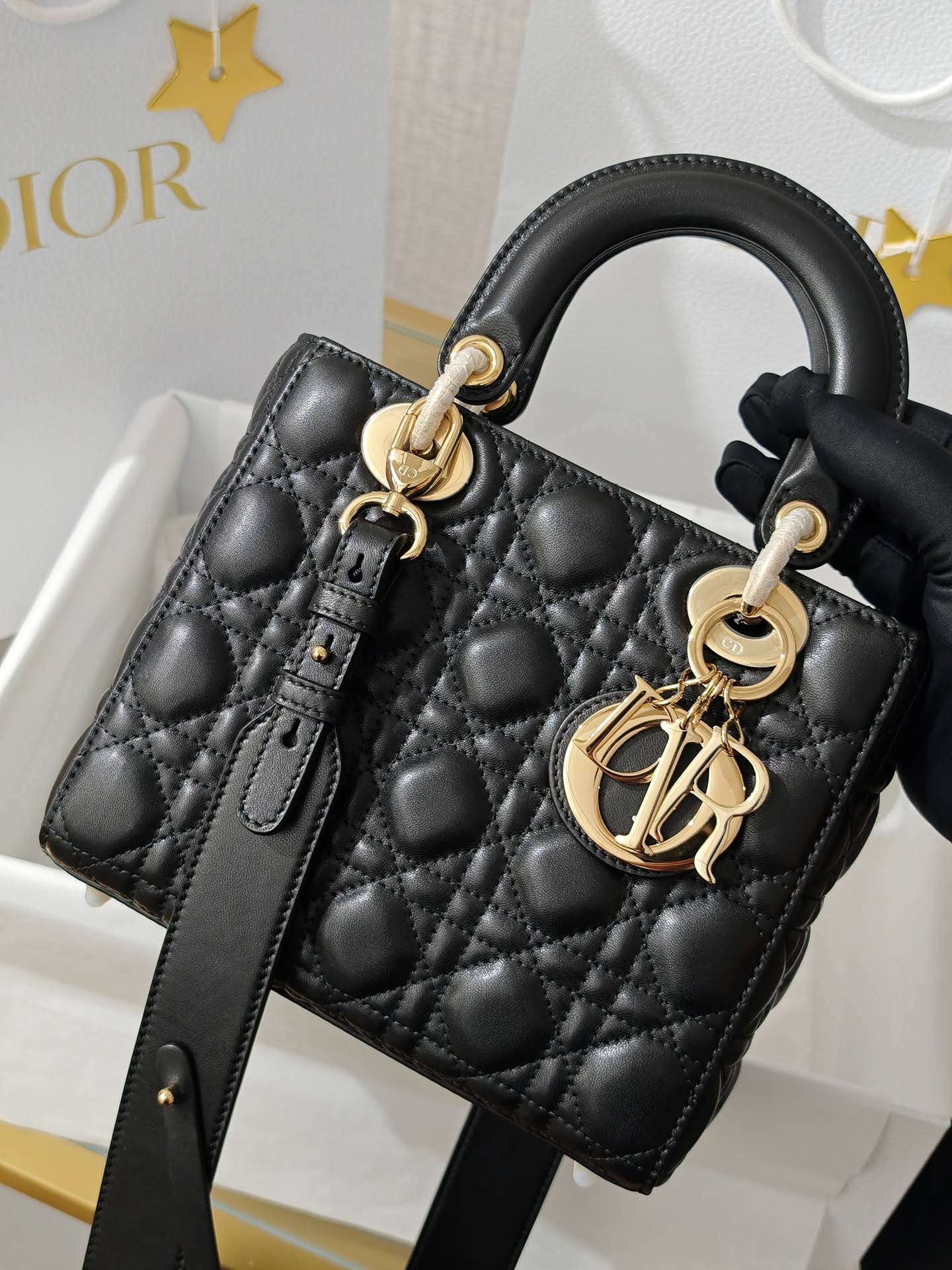 CHRISTIAN DIOR Small Lady Dior Bag /Black Cannage Lambskin