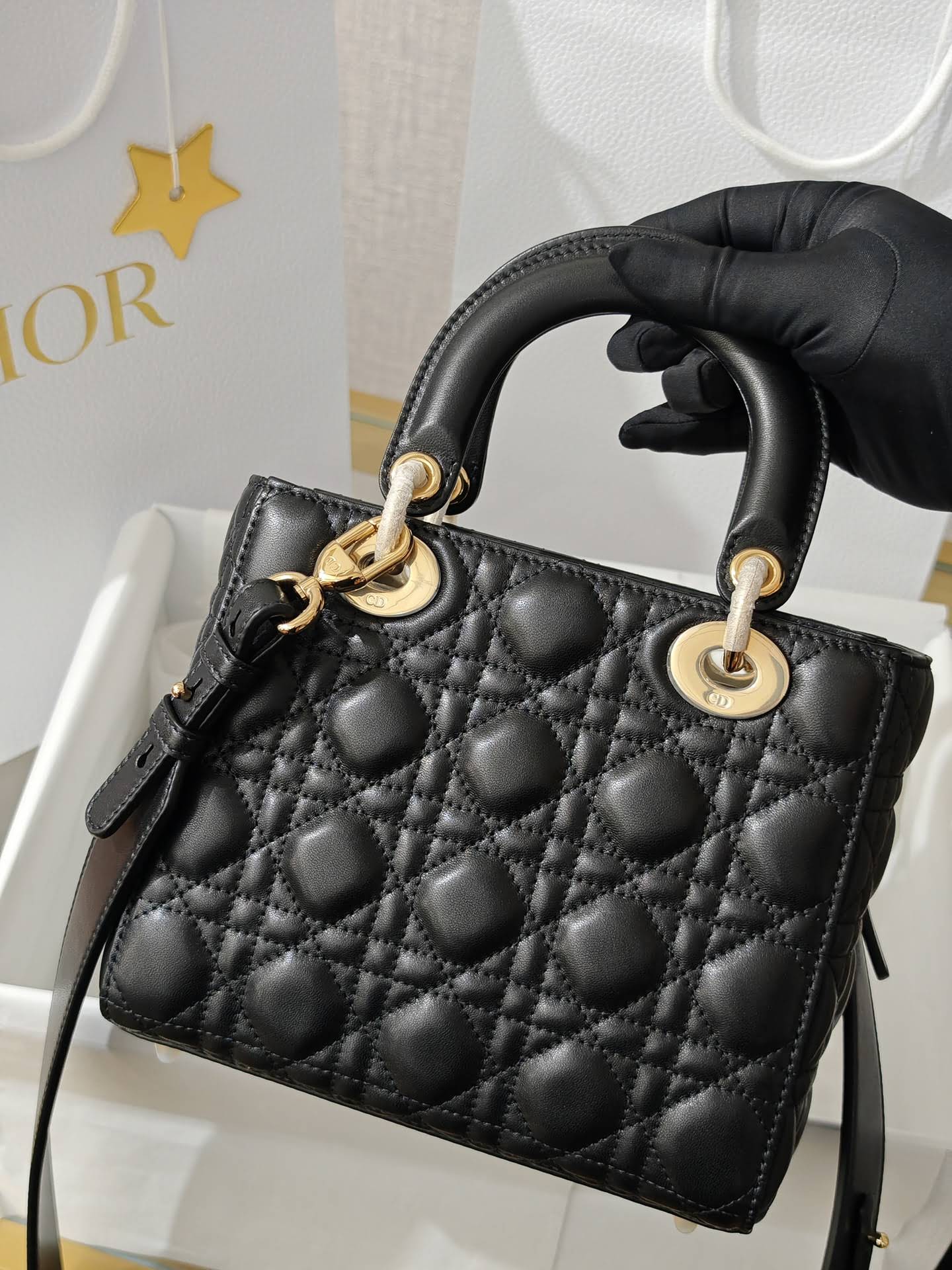 CHRISTIAN DIOR Small Lady Dior Bag /Black Cannage Lambskin