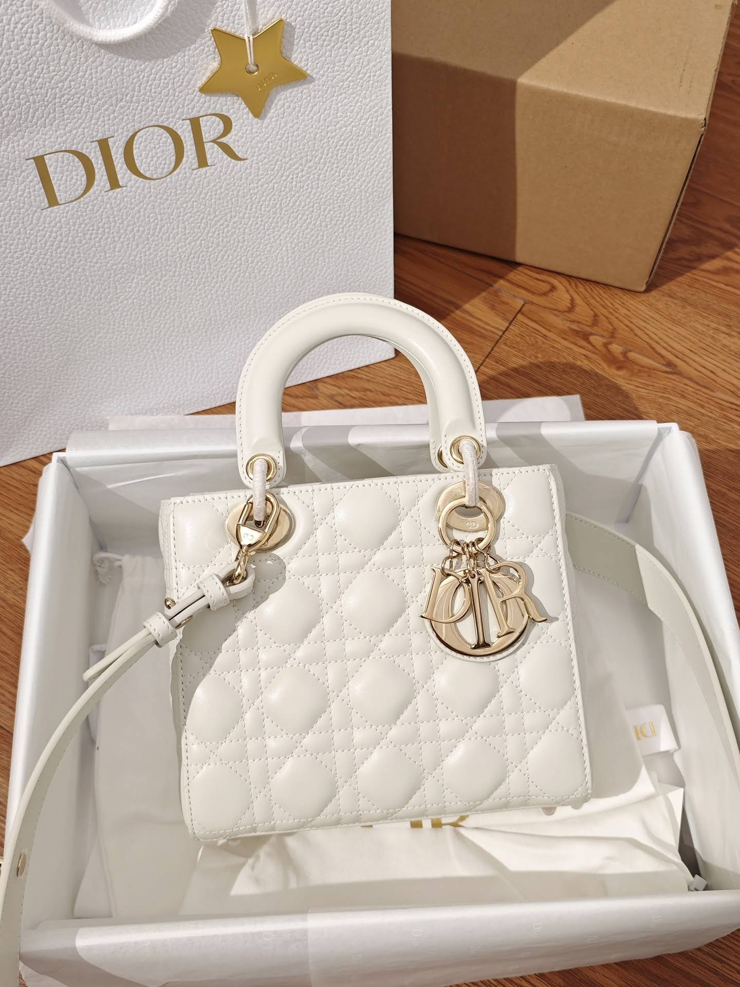 CHRISTIAN DIOR Small Lady Dior Bag /Latte Cannage Lambskin