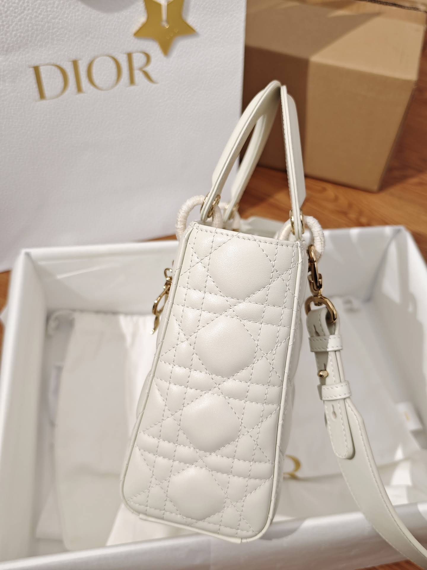 CHRISTIAN DIOR Small Lady Dior Bag /Latte Cannage Lambskin