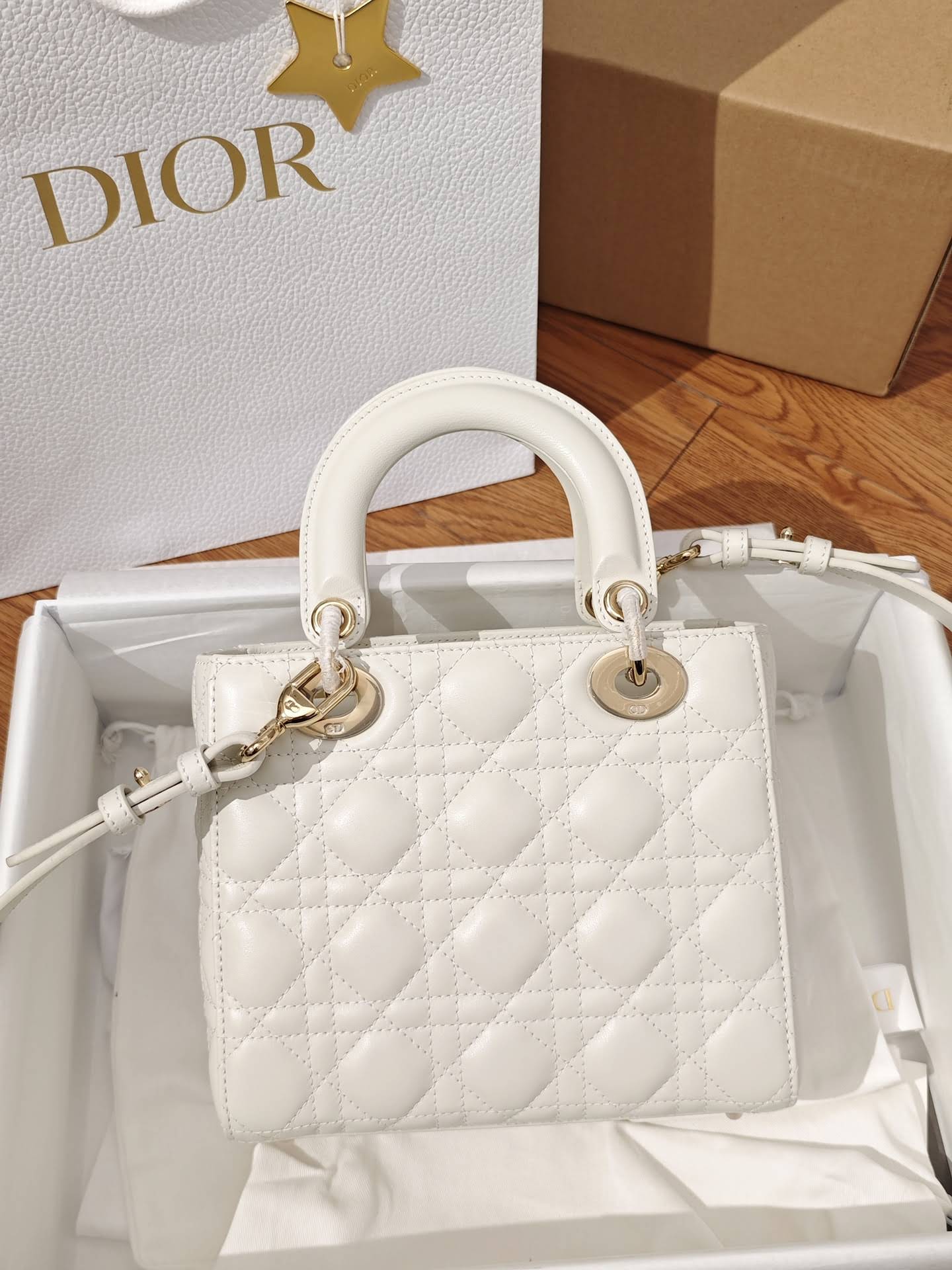 CHRISTIAN DIOR Small Lady Dior Bag /Latte Cannage Lambskin