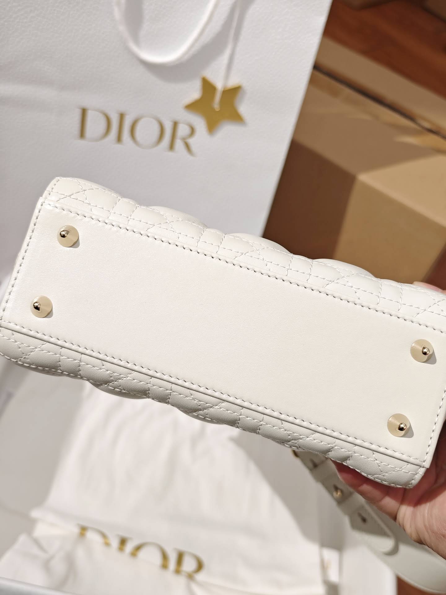 CHRISTIAN DIOR Small Lady Dior Bag /Latte Cannage Lambskin