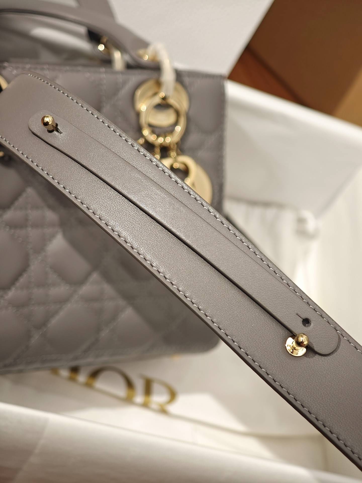 CHRISTIAN DIOR Small Lady Dior Bag /Gray Cannage Lambskin