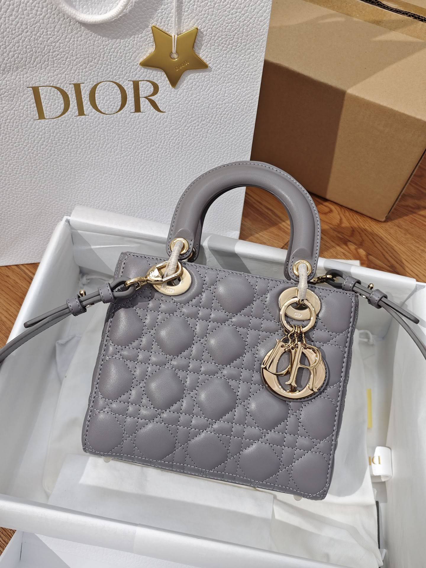 CHRISTIAN DIOR Small Lady Dior Bag /Gray Cannage Lambskin