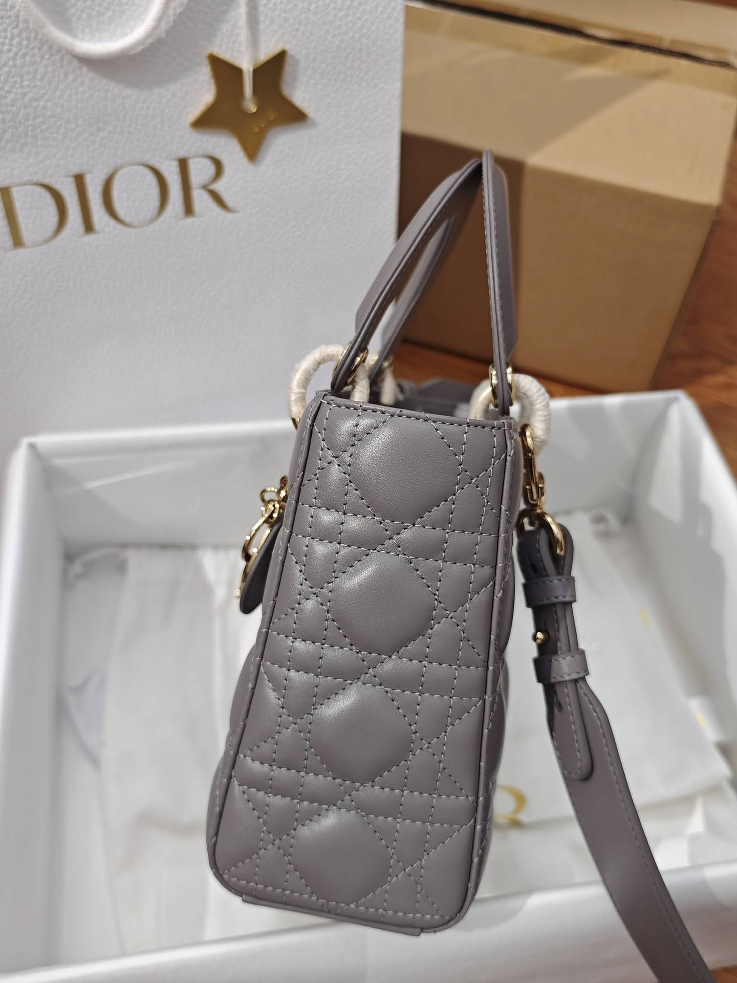 CHRISTIAN DIOR Small Lady Dior Bag /Gray Cannage Lambskin