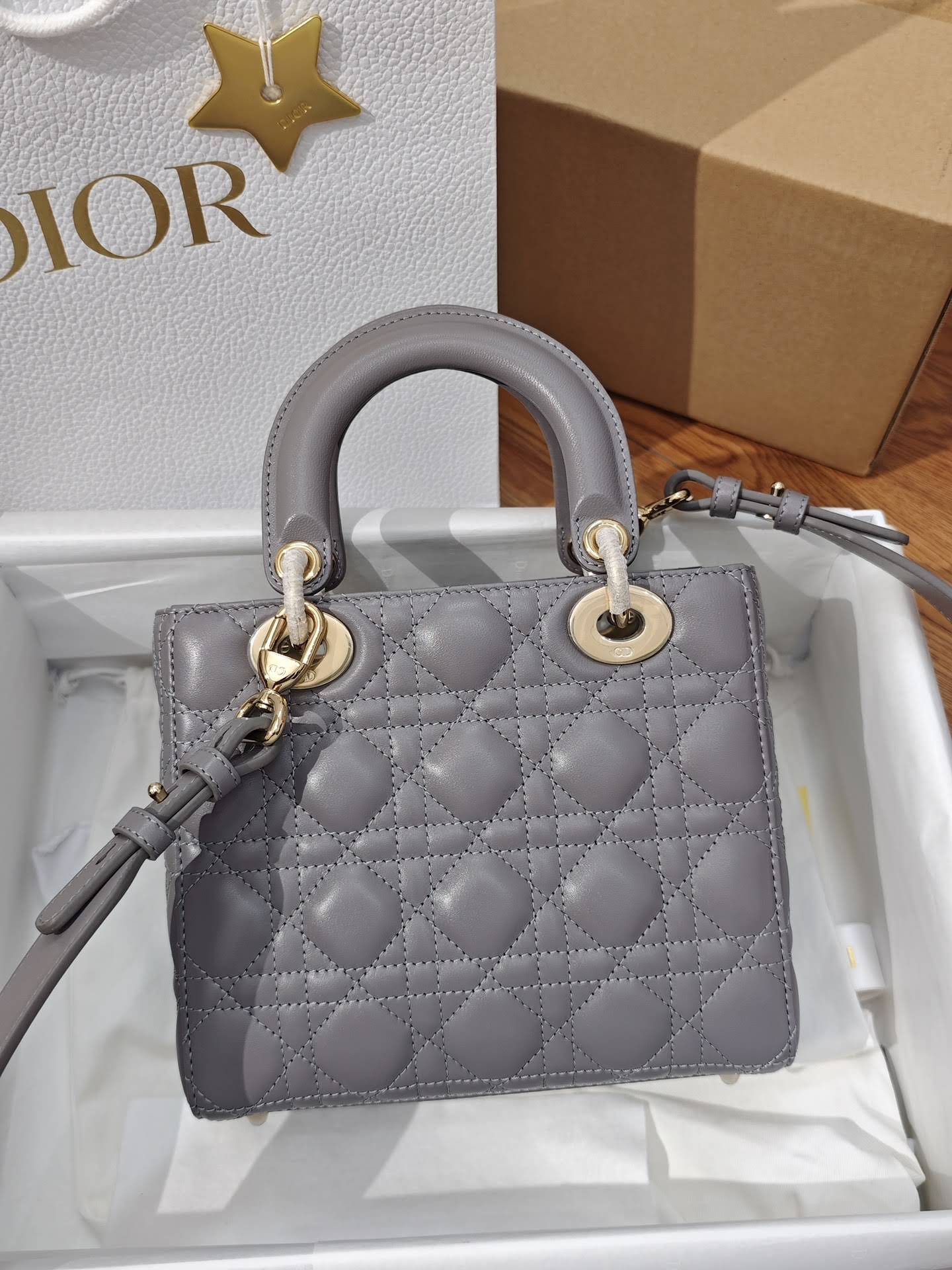 CHRISTIAN DIOR Small Lady Dior Bag /Gray Cannage Lambskin