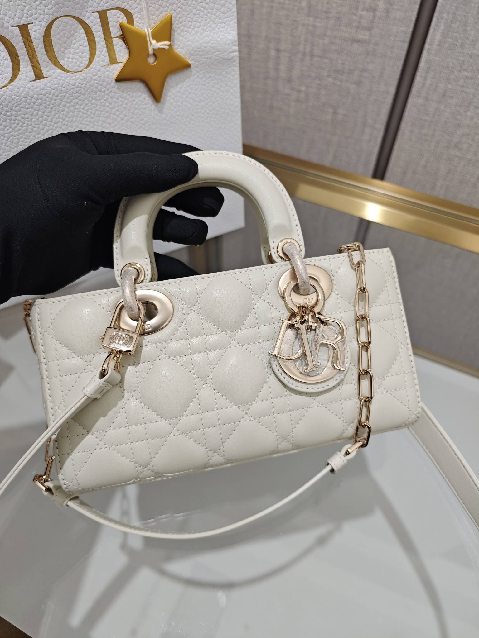 CHRISTIAN DIOR Small Lady D-Joy Bag /Latte Cannage Lambskin