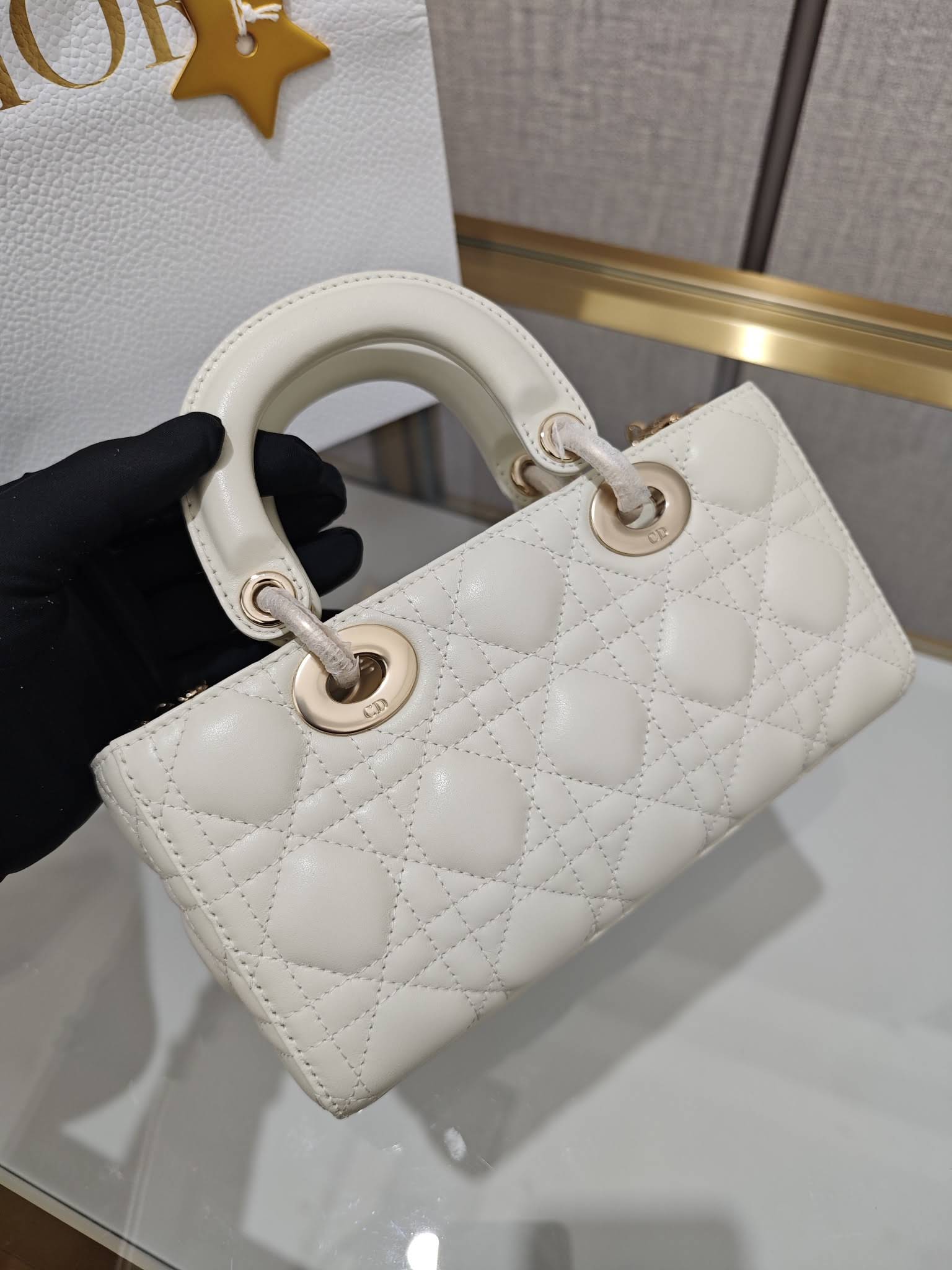 CHRISTIAN DIOR Small Lady D-Joy Bag /Latte Cannage Lambskin