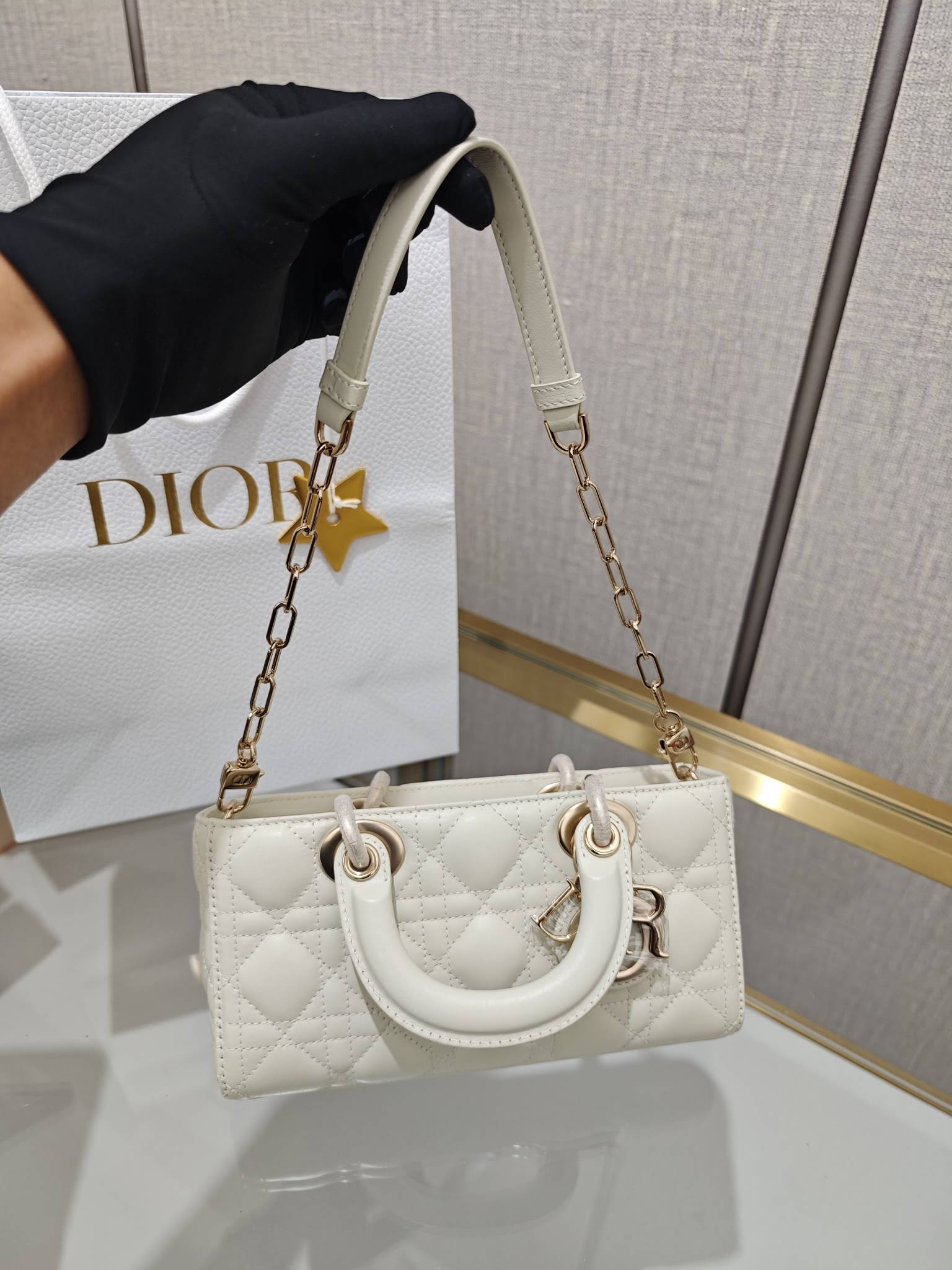 CHRISTIAN DIOR Small Lady D-Joy Bag /Latte Cannage Lambskin