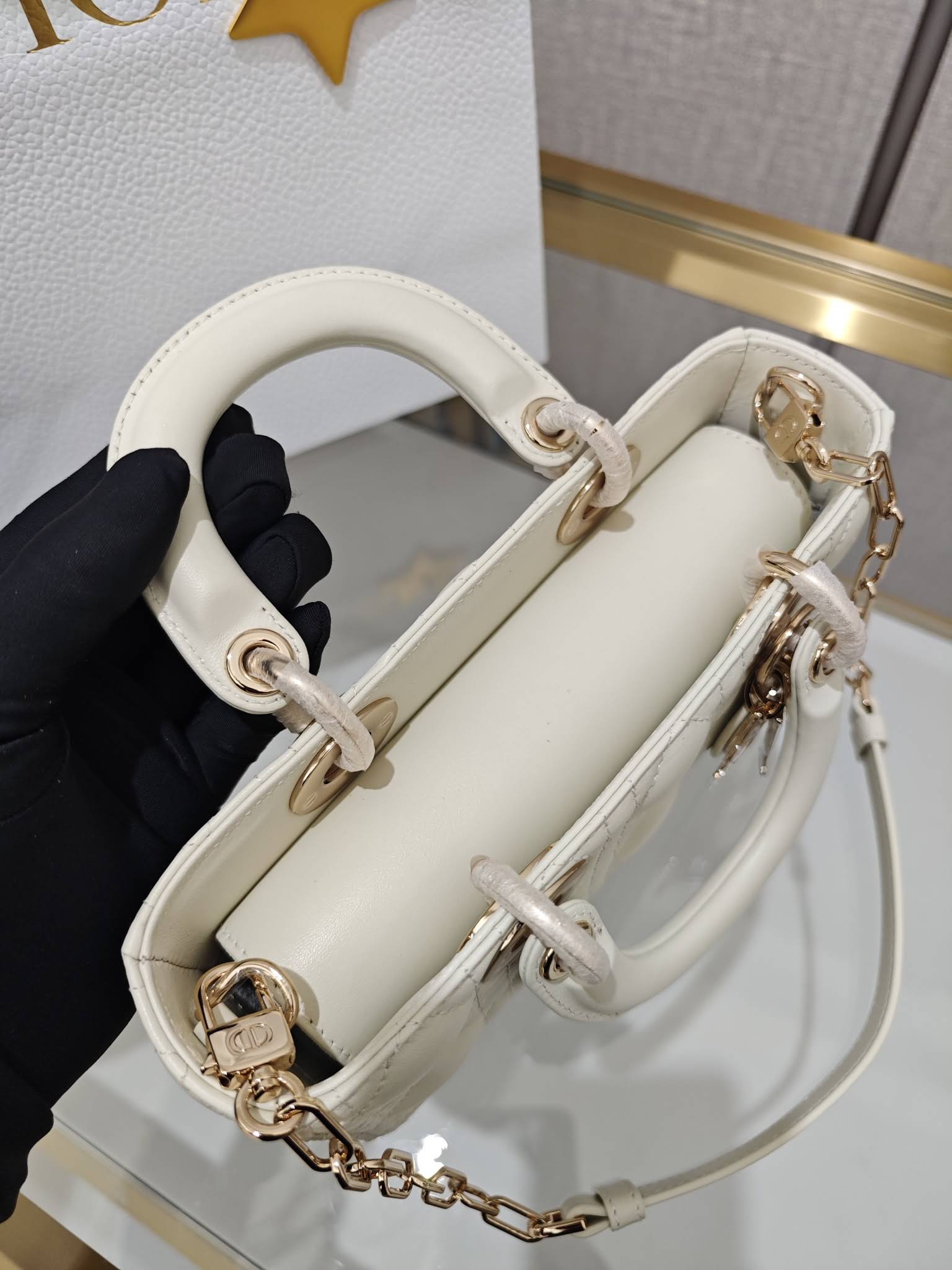 CHRISTIAN DIOR Small Lady D-Joy Bag /Latte Cannage Lambskin