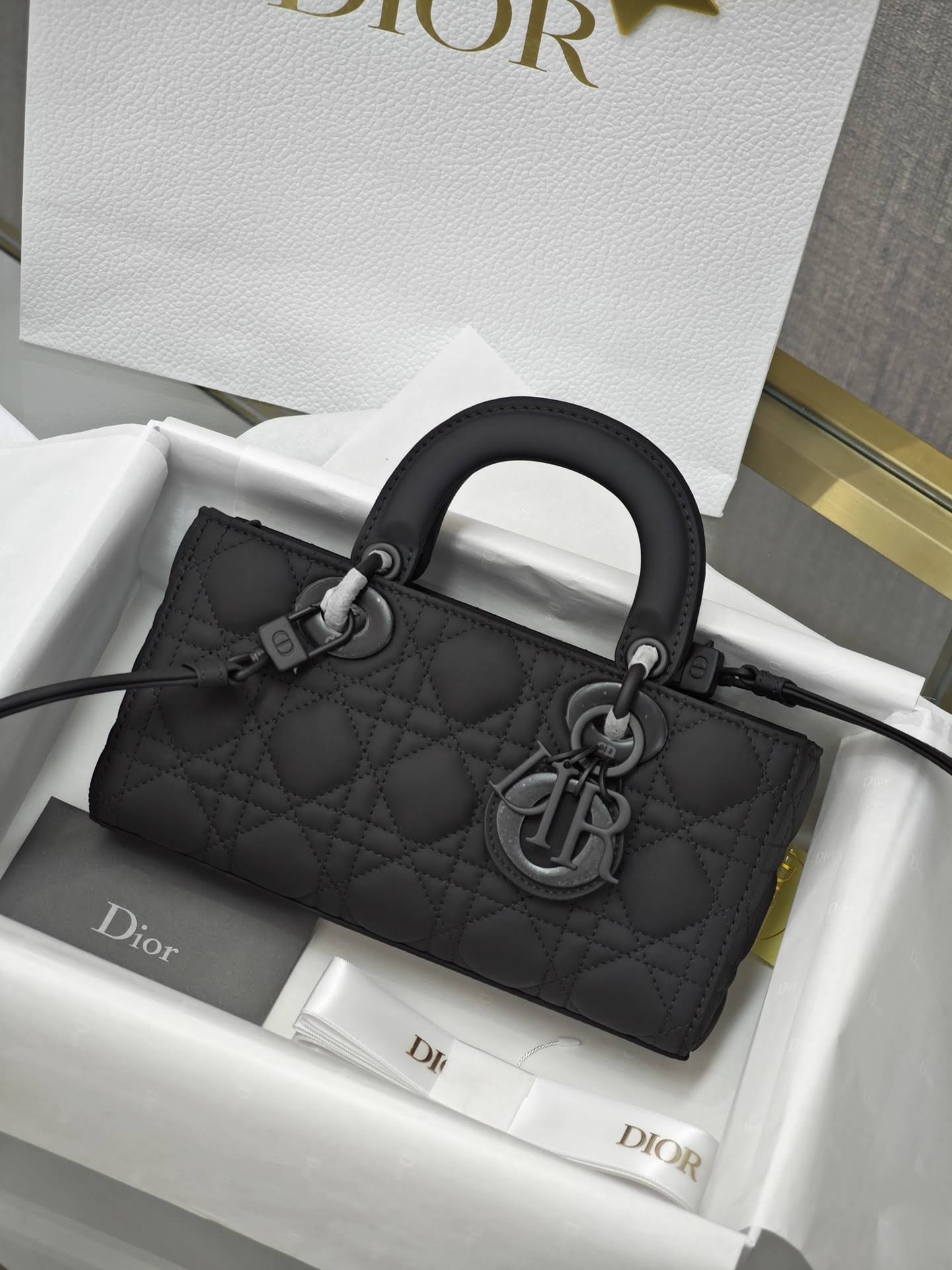 CHRISTIAN DIOR Small Lady D-Joy Bag /Ultramatte Black Cannage Calfskin