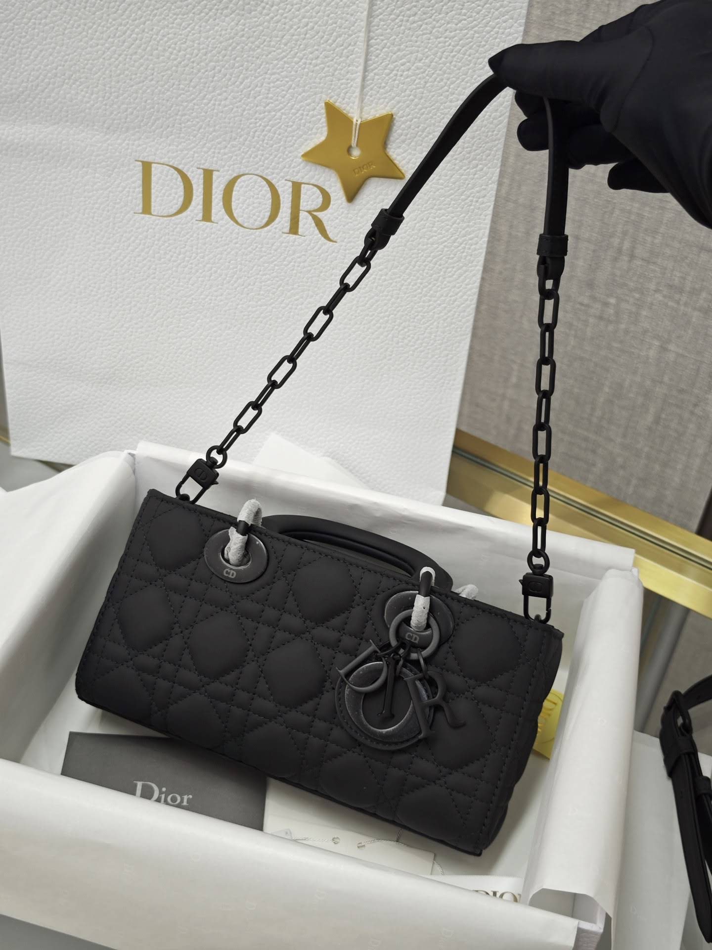 CHRISTIAN DIOR Small Lady D-Joy Bag /Ultramatte Black Cannage Calfskin