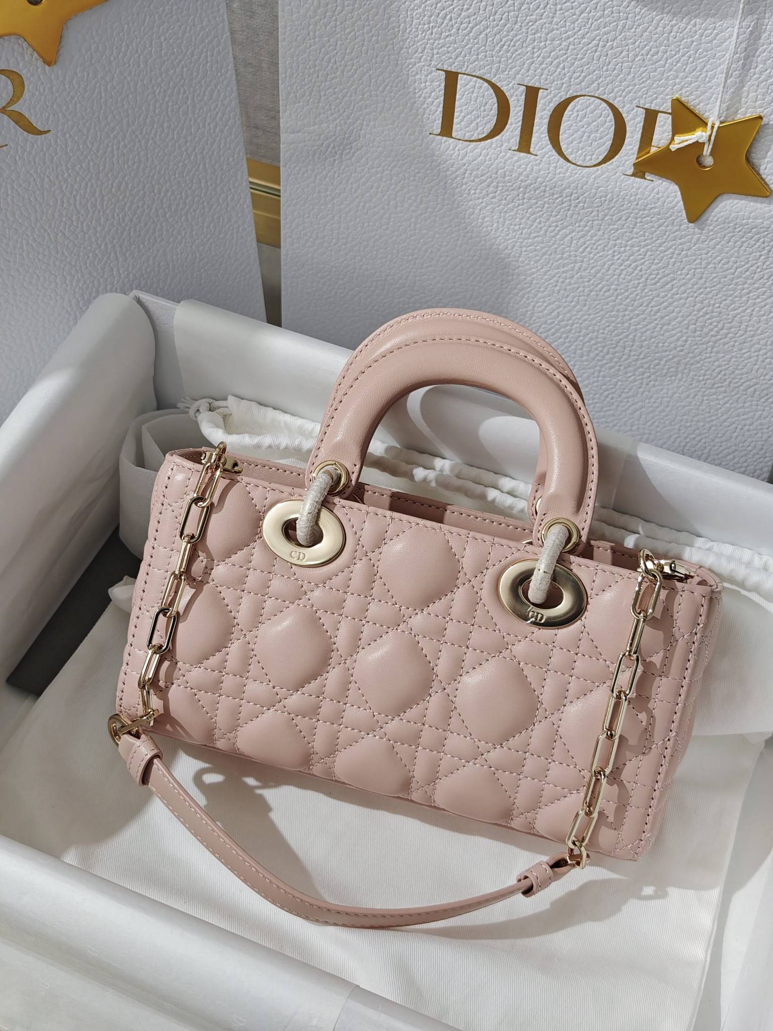 CHRISTIAN DIOR Small Lady D-Joy Bag /Powder Pink Cannage Lambskin