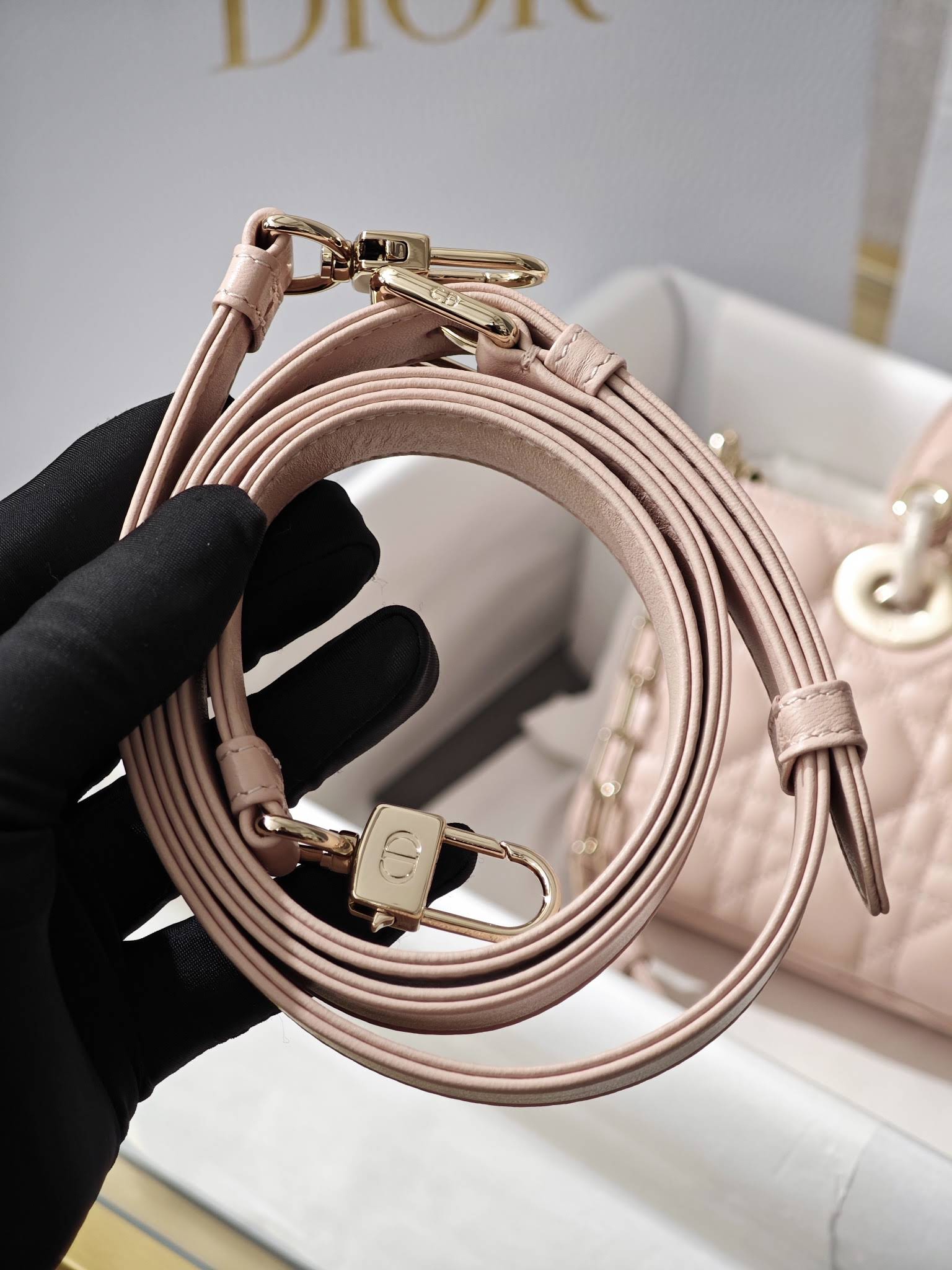 CHRISTIAN DIOR Small Lady D-Joy Bag /Powder Pink Cannage Lambskin