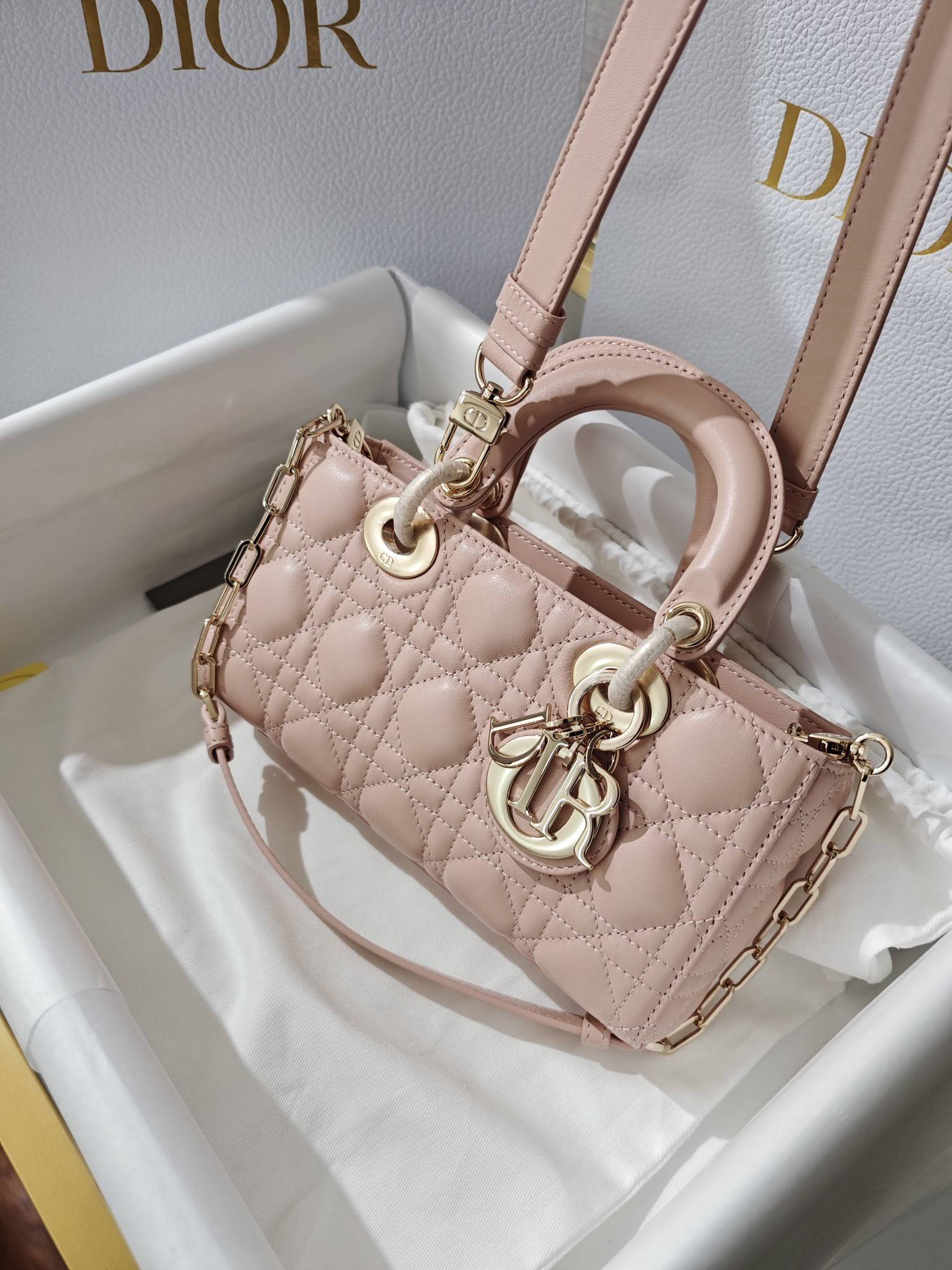 CHRISTIAN DIOR Small Lady D-Joy Bag /Powder Pink Cannage Lambskin