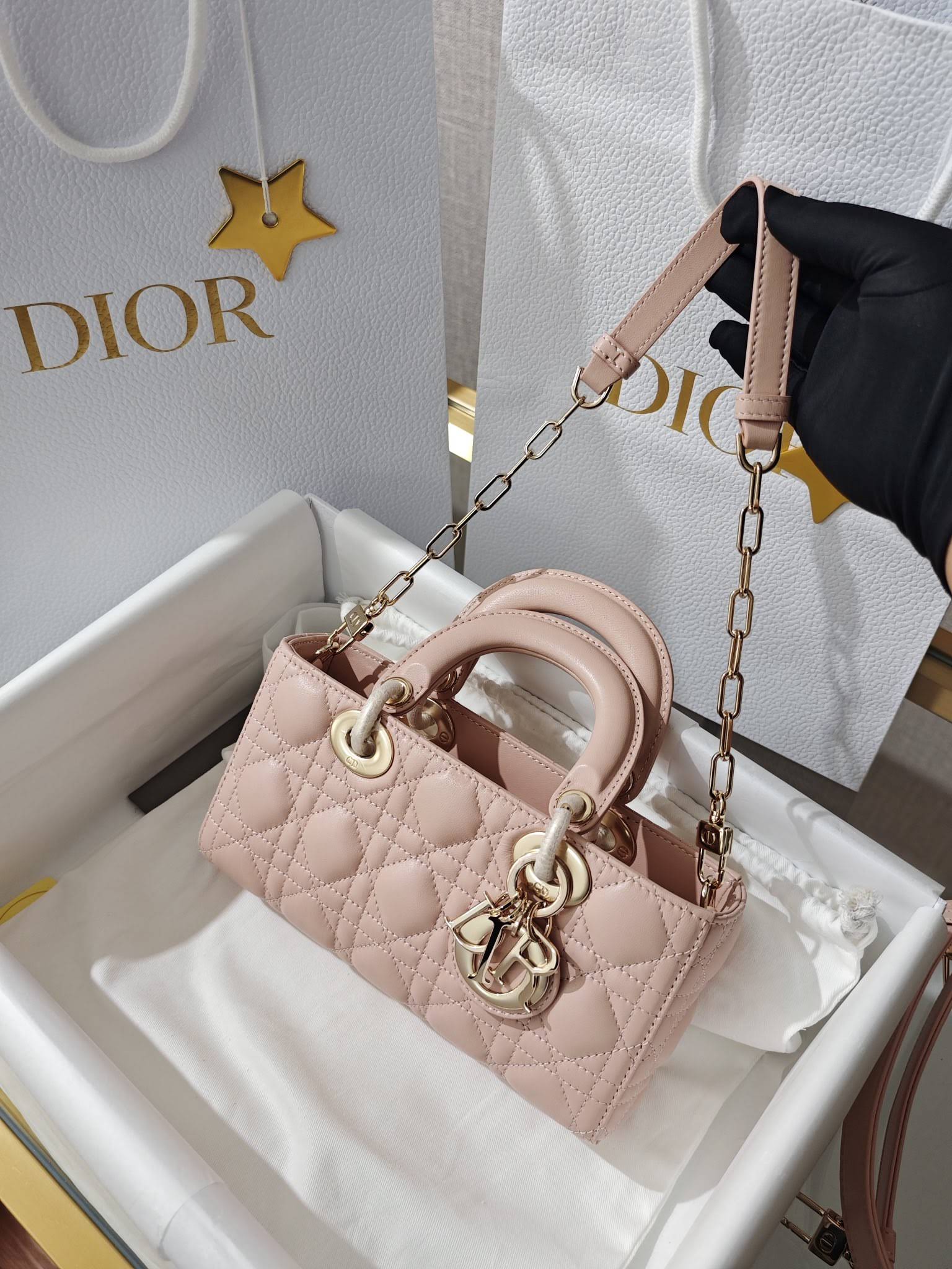 CHRISTIAN DIOR Small Lady D-Joy Bag /Powder Pink Cannage Lambskin