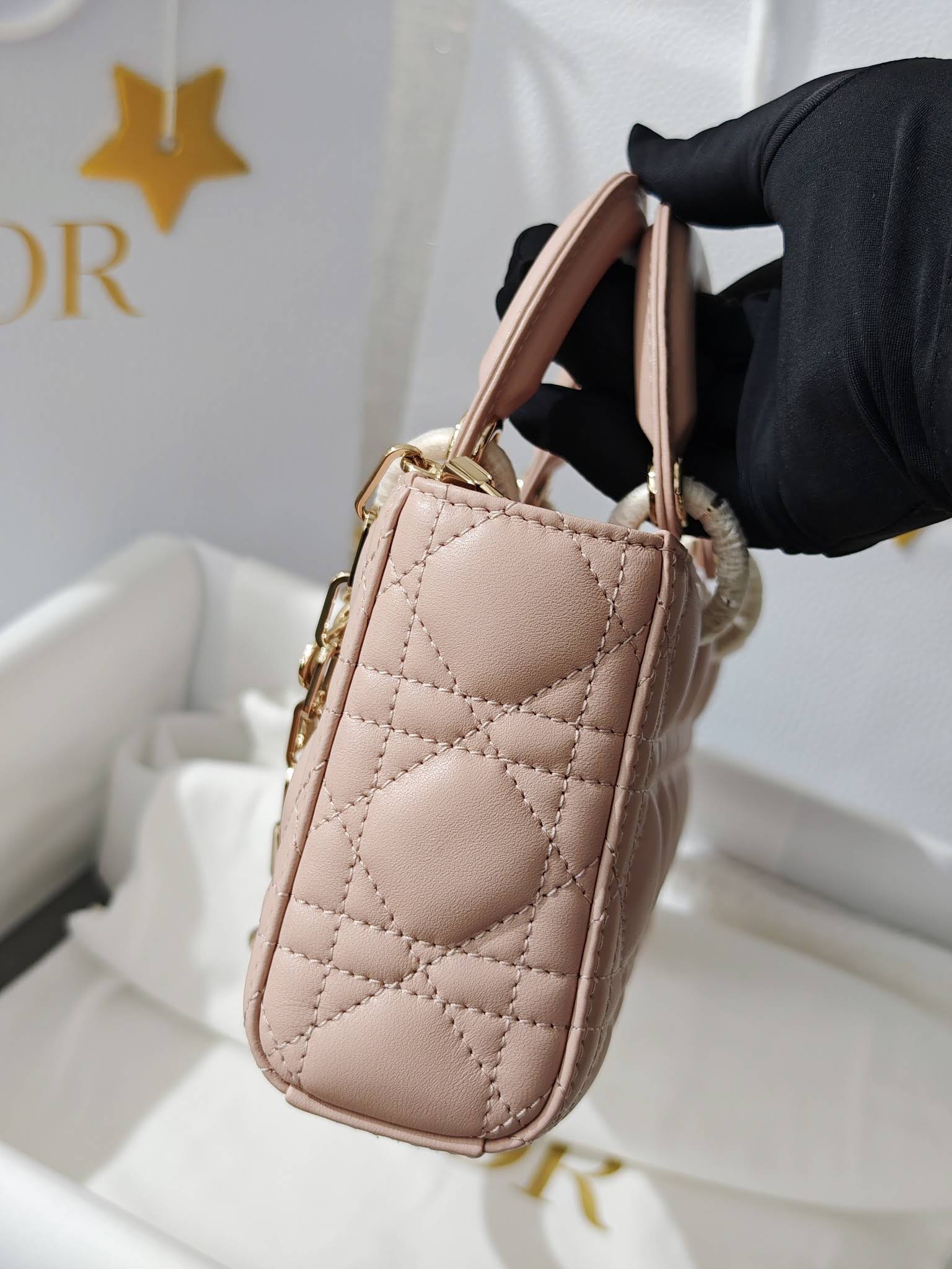 CHRISTIAN DIOR Small Lady D-Joy Bag /Powder Pink Cannage Lambskin