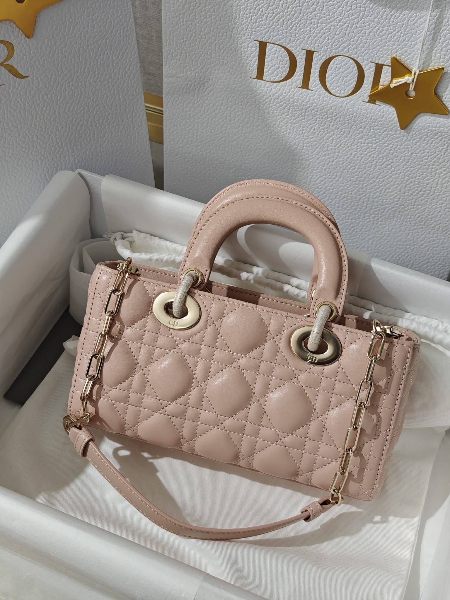 CHRISTIAN DIOR Small Lady D-Joy Bag /Pale Pink Cannage Lambskin