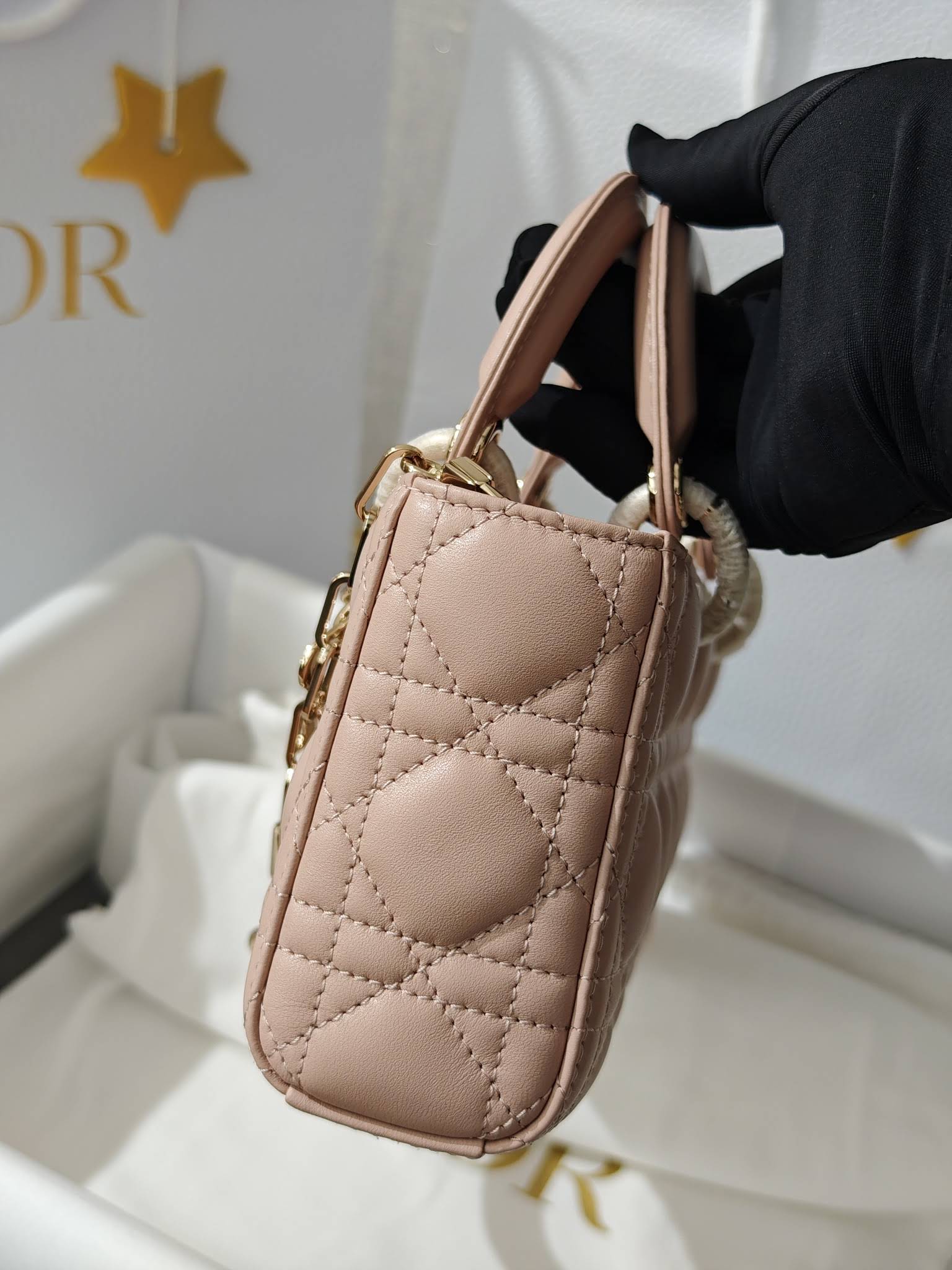 CHRISTIAN DIOR Small Lady D-Joy Bag /Pale Pink Cannage Lambskin