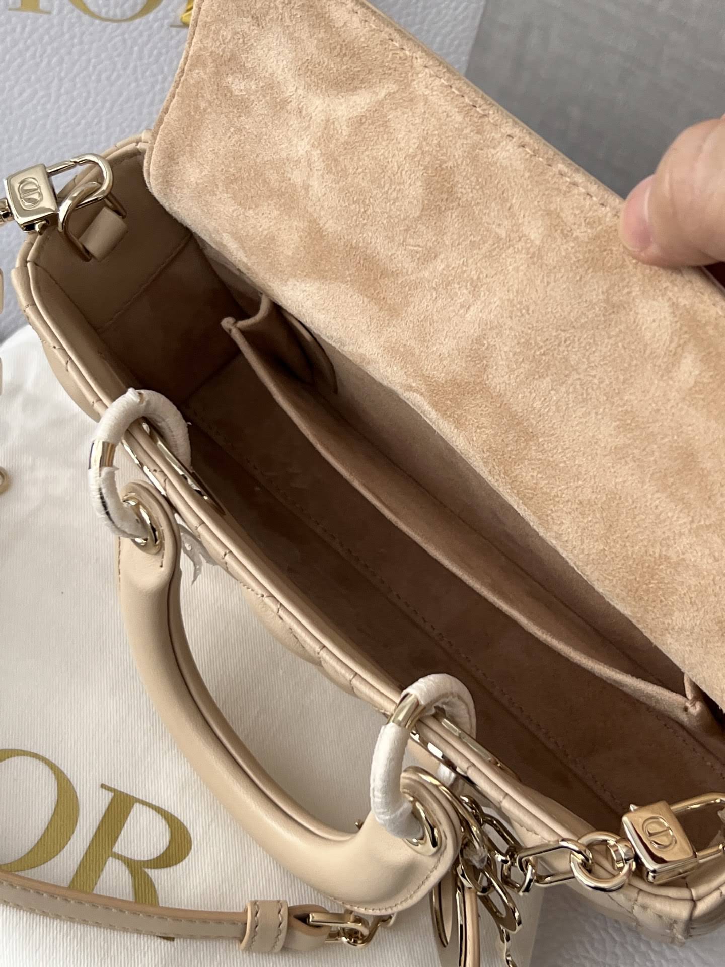 CHRISTIAN DIOR Small Lady D-Joy Bag /Biscuit Cannage Lambskin