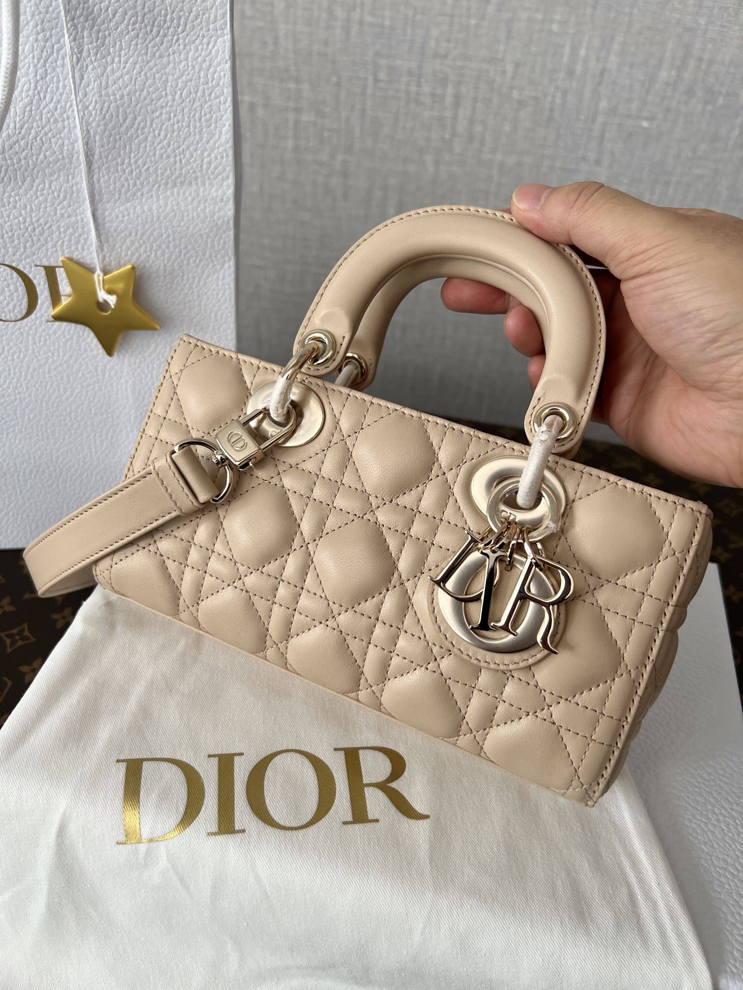 CHRISTIAN DIOR Small Lady D-Joy Bag /Biscuit Cannage Lambskin