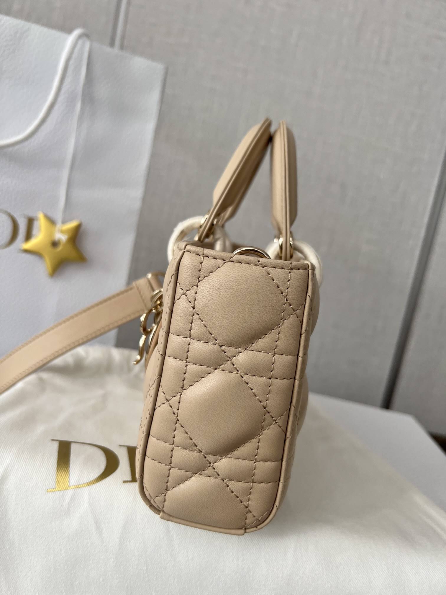 CHRISTIAN DIOR Small Lady D-Joy Bag /Biscuit Cannage Lambskin