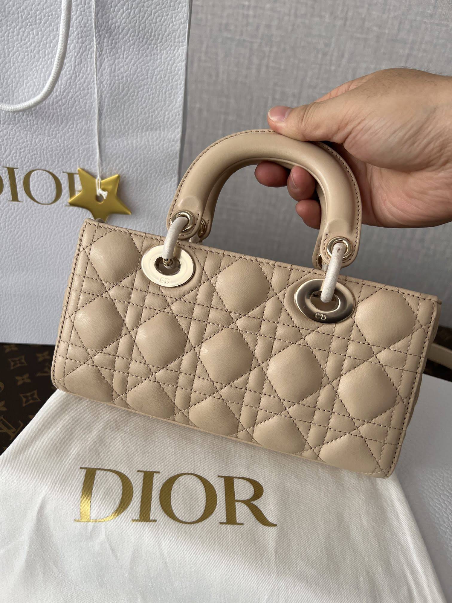 CHRISTIAN DIOR Small Lady D-Joy Bag /Biscuit Cannage Lambskin