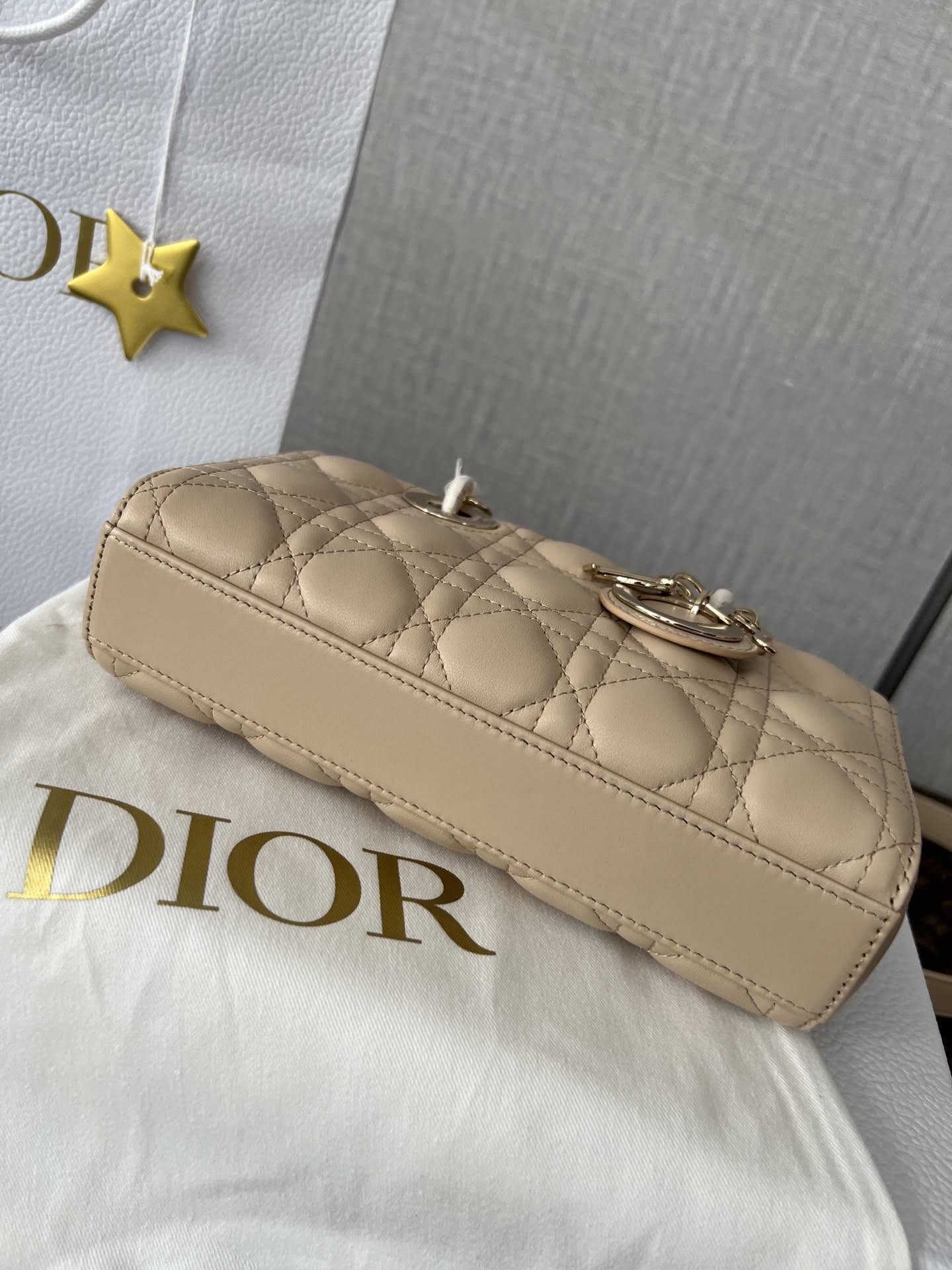 CHRISTIAN DIOR Small Lady D-Joy Bag /Biscuit Cannage Lambskin