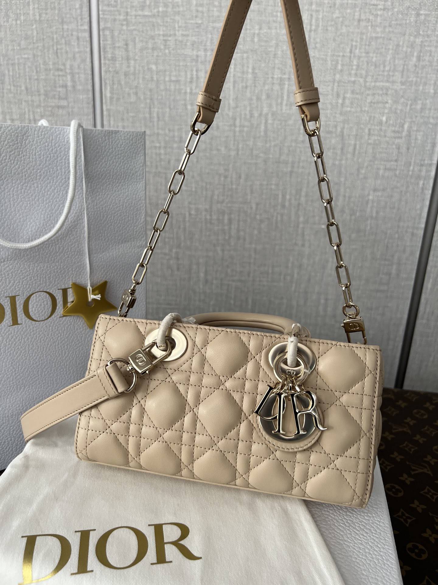 CHRISTIAN DIOR Small Lady D-Joy Bag /Biscuit Cannage Lambskin