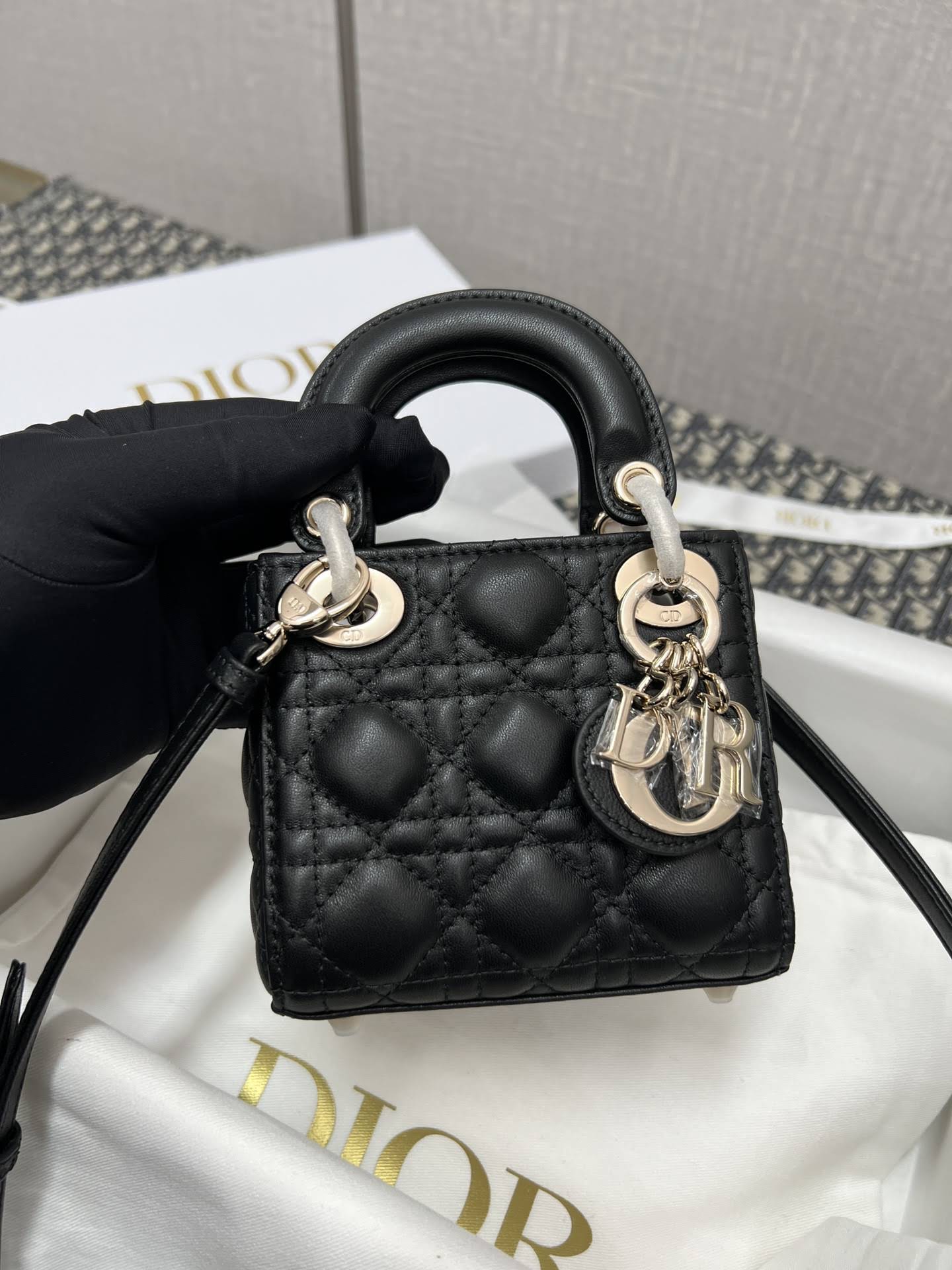 CHRISTIAN DIOR Mini Lady Dior Bag /Black Cannage Lambskin