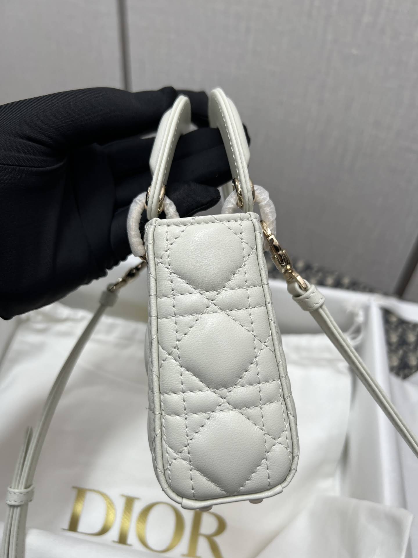 CHRISTIAN DIOR Mini Lady Dior Bag /Latte Cannage Lambskin