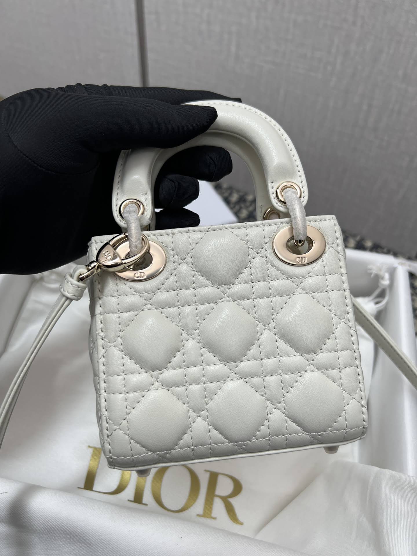 CHRISTIAN DIOR Mini Lady Dior Bag /Latte Cannage Lambskin